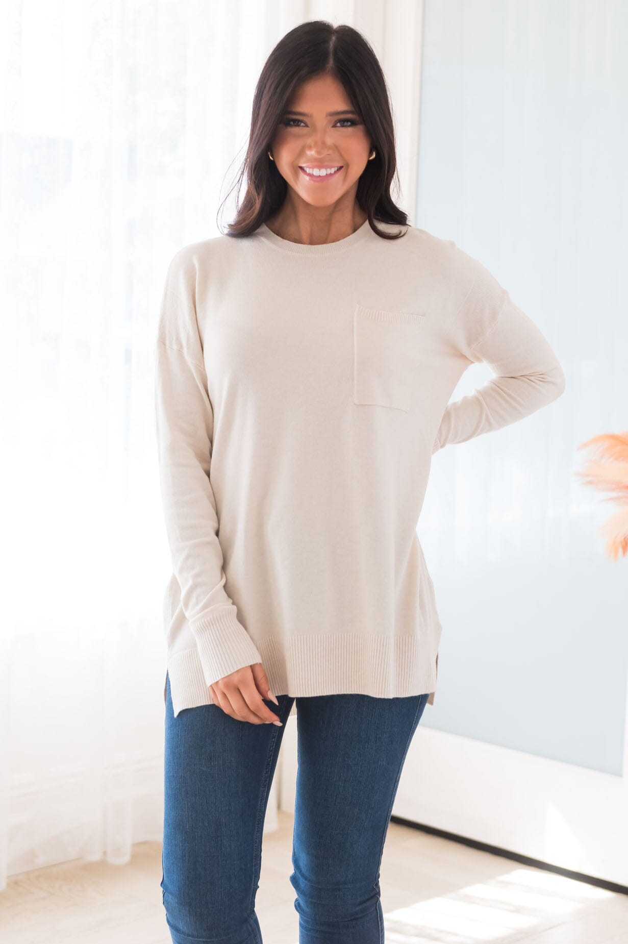 Foggy Mornings Pocket Modest Sweater Tops vendor-unknown 