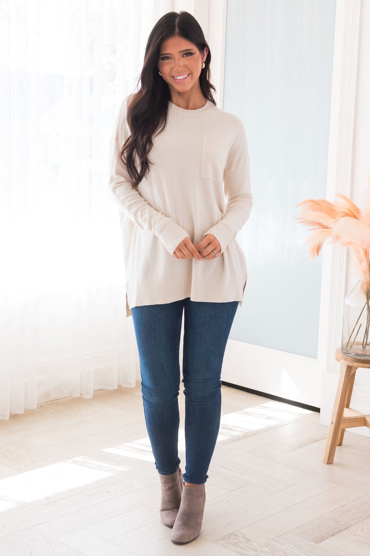 Foggy Mornings Pocket Modest Sweater Tops vendor-unknown 