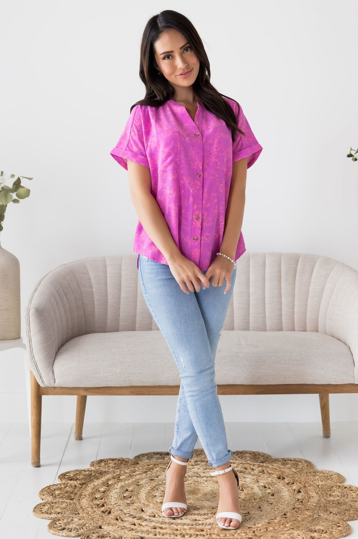 Isle Of Paradise Button Front Blouse Modest Dresses vendor-unknown 