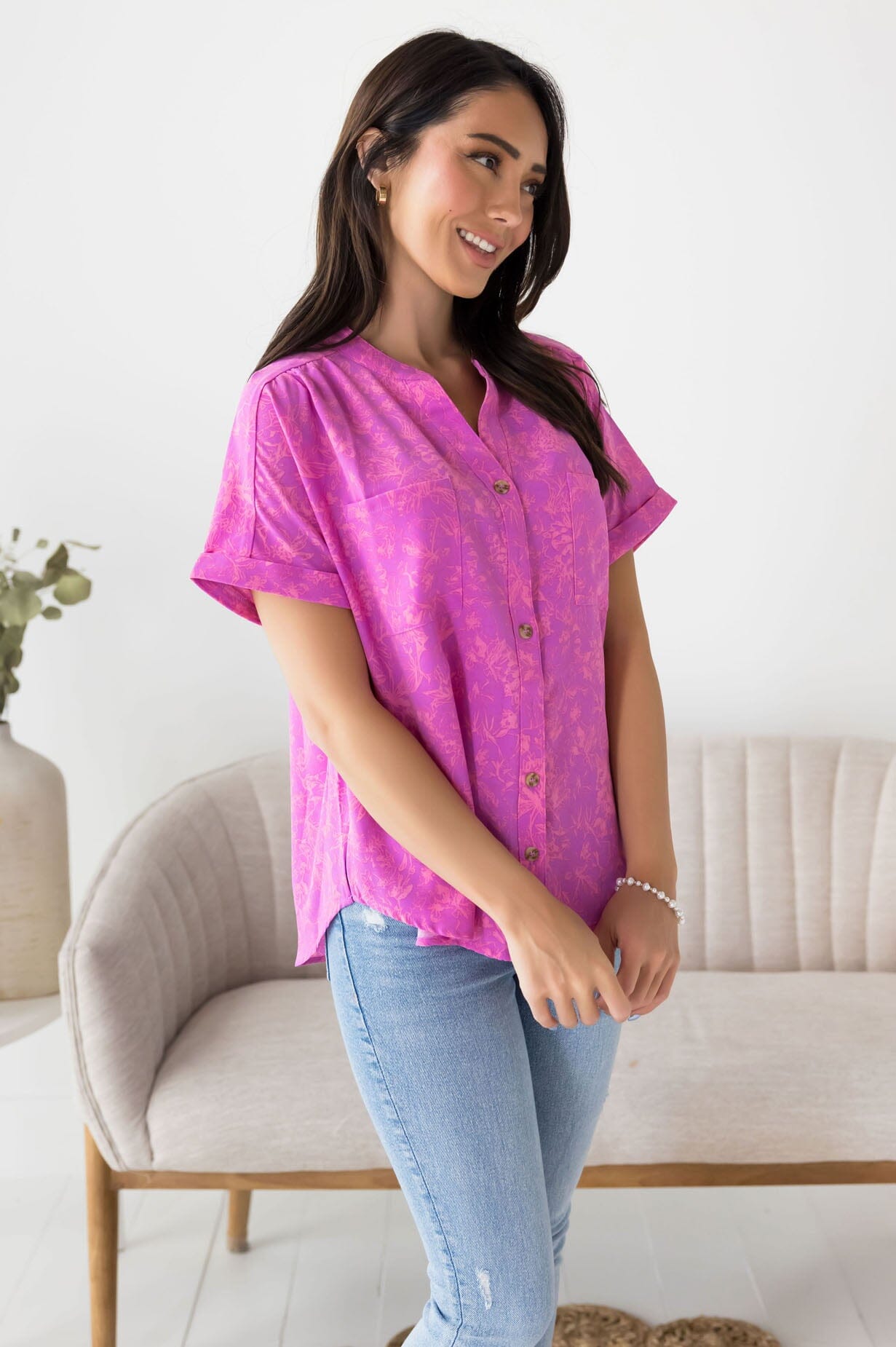 Isle Of Paradise Button Front Blouse Modest Dresses vendor-unknown 