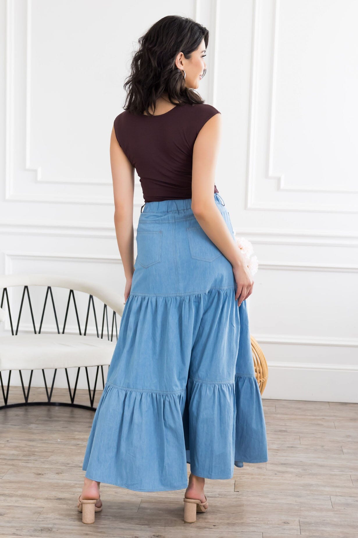 The Fiesta Denim Tiered Skirt Modest Dresses vendor-unknown 