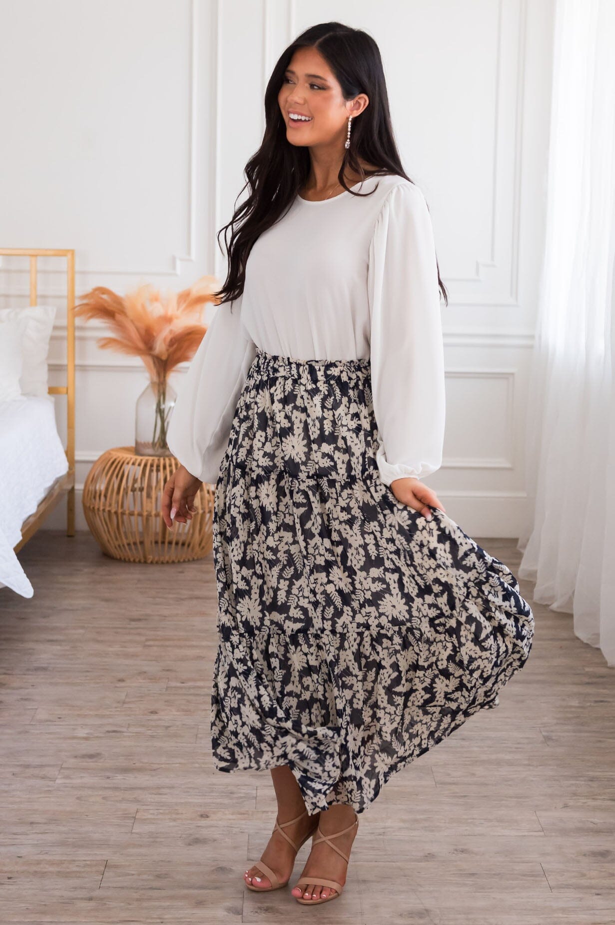 Excited To Twirl Modest Tiered Skirt Skirts vendor-unknown 