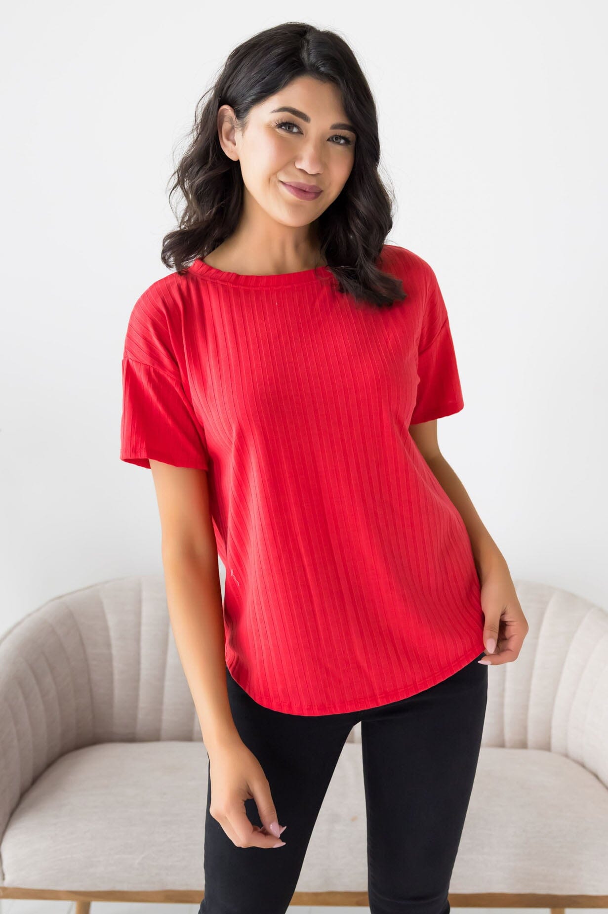 Cheerful Spirit Ribbed Top Modest Dresses vendor-unknown 