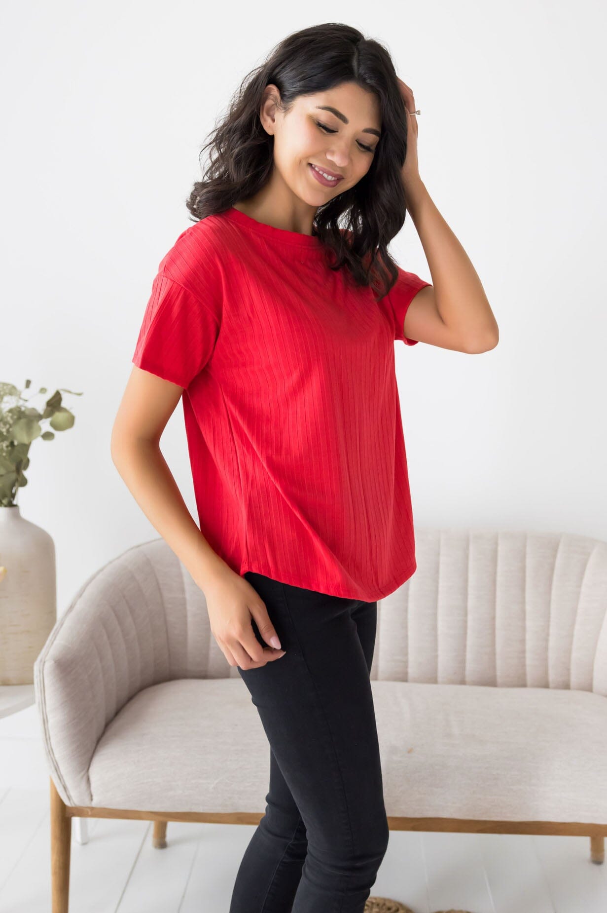 Cheerful Spirit Ribbed Top Modest Dresses vendor-unknown 