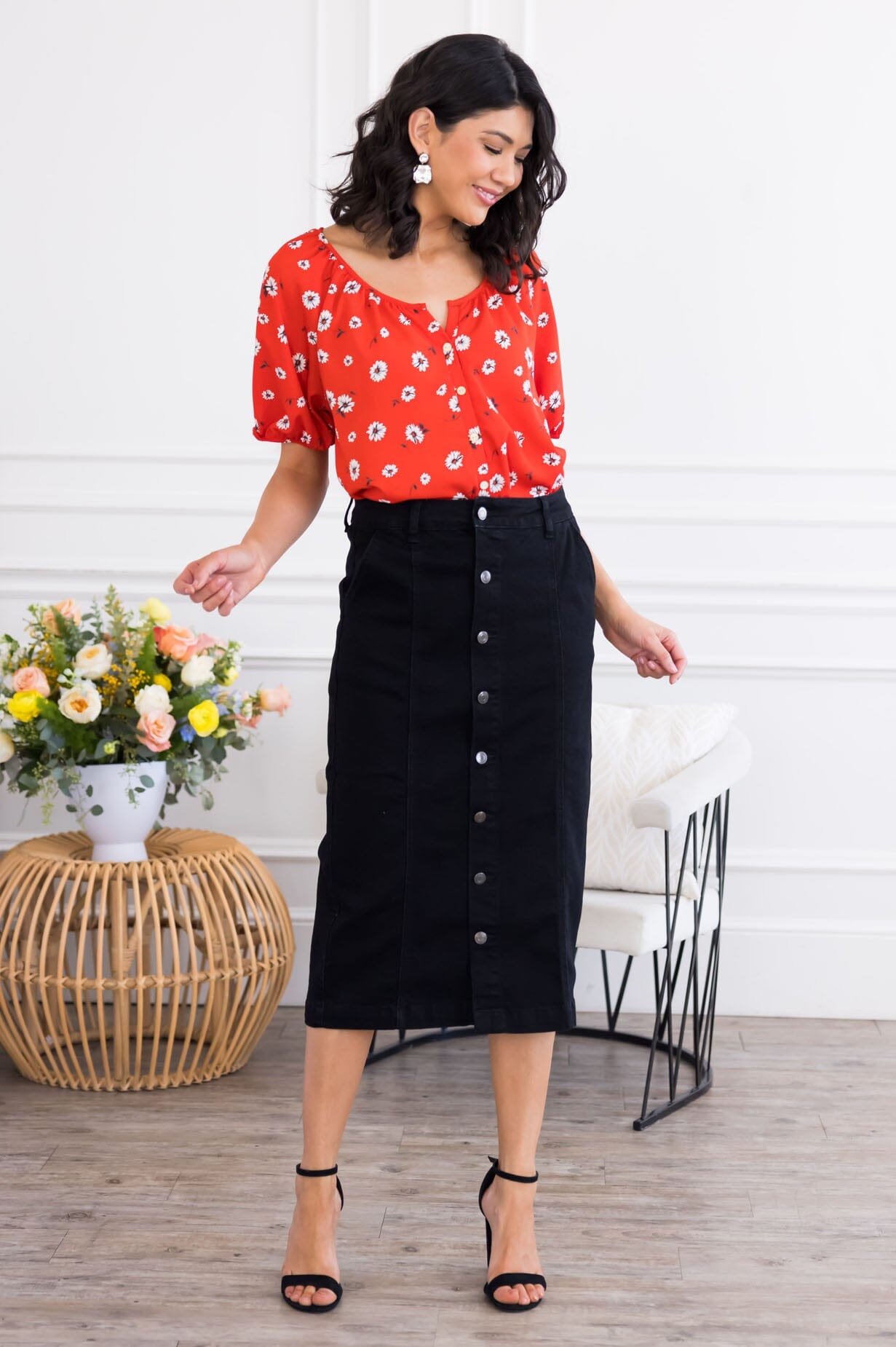 Don't Worry Be Happy Denim Skirt Skirts vendor-unknown 