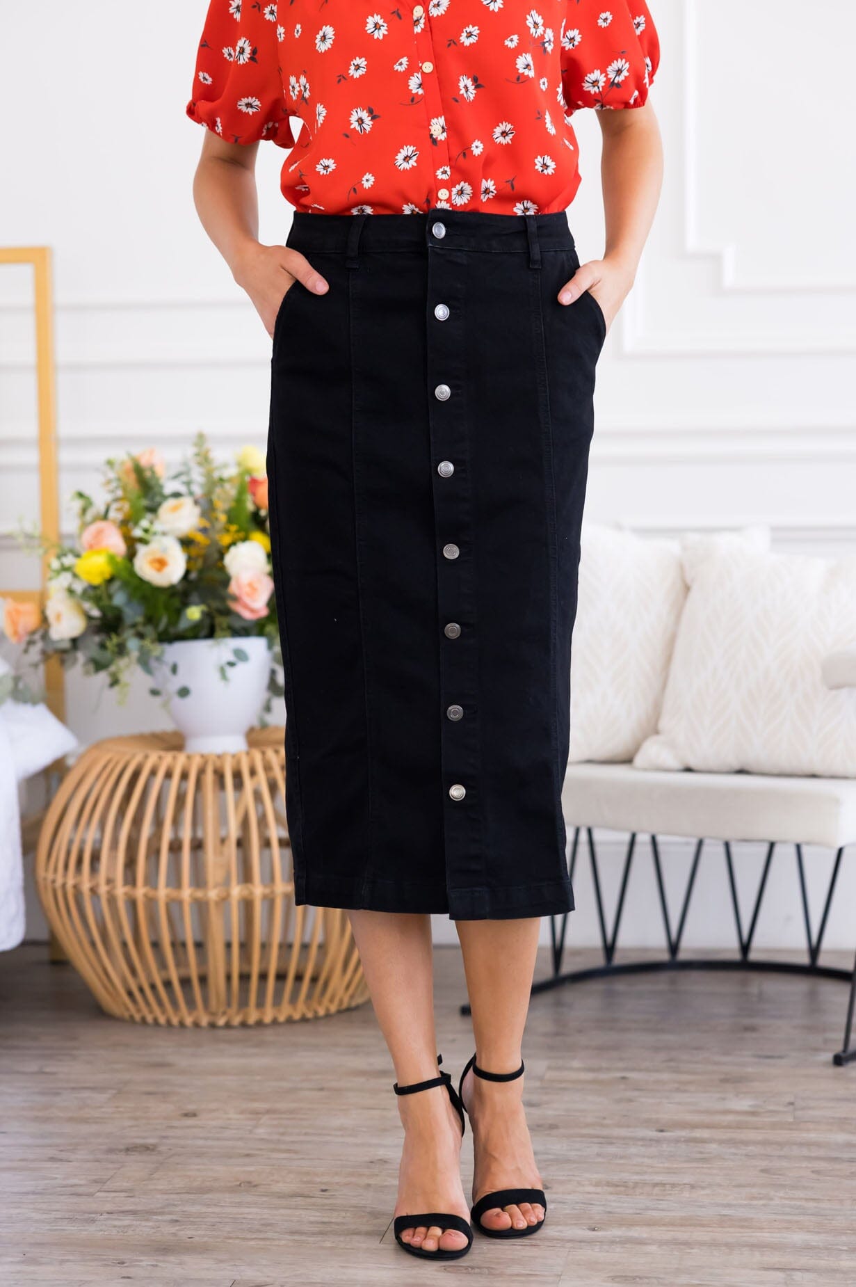 Don't Worry Be Happy Denim Skirt Skirts vendor-unknown 