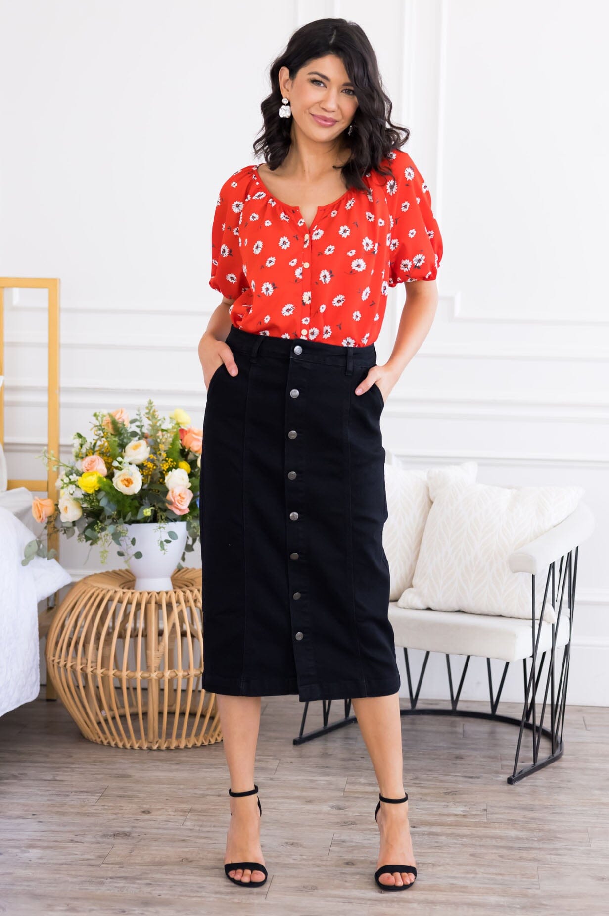 Don't Worry Be Happy Denim Skirt Skirts vendor-unknown 