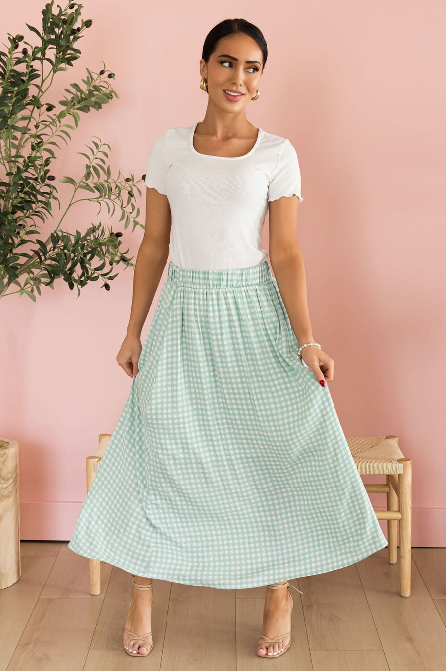 Secrets Ahead Gingham Skirt Modest Dresses vendor-unknown 