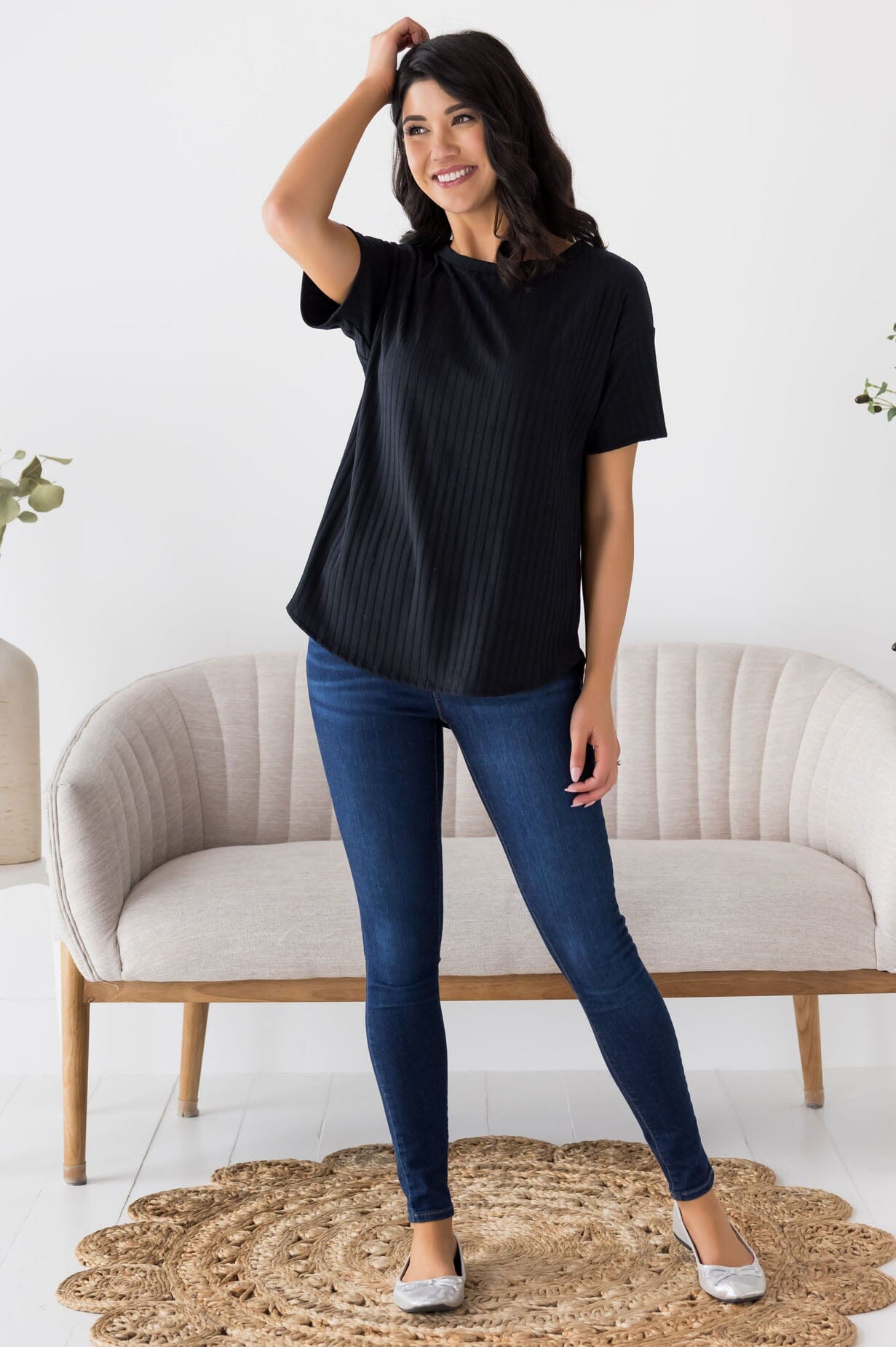 Cheerful Spirit Ribbed Top Modest Dresses vendor-unknown 