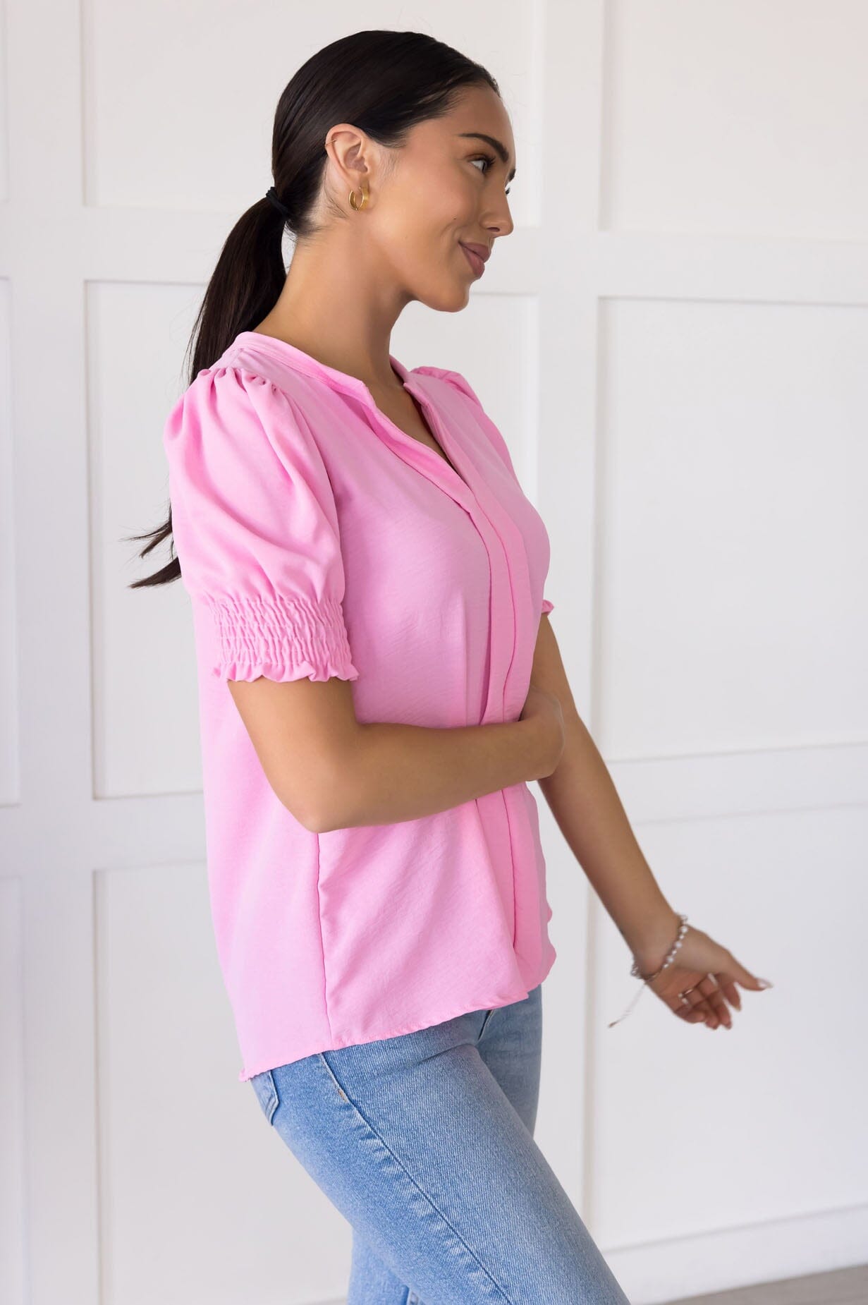 Pretty Pleats V-Neck Blouse NeeSee's Dresses 