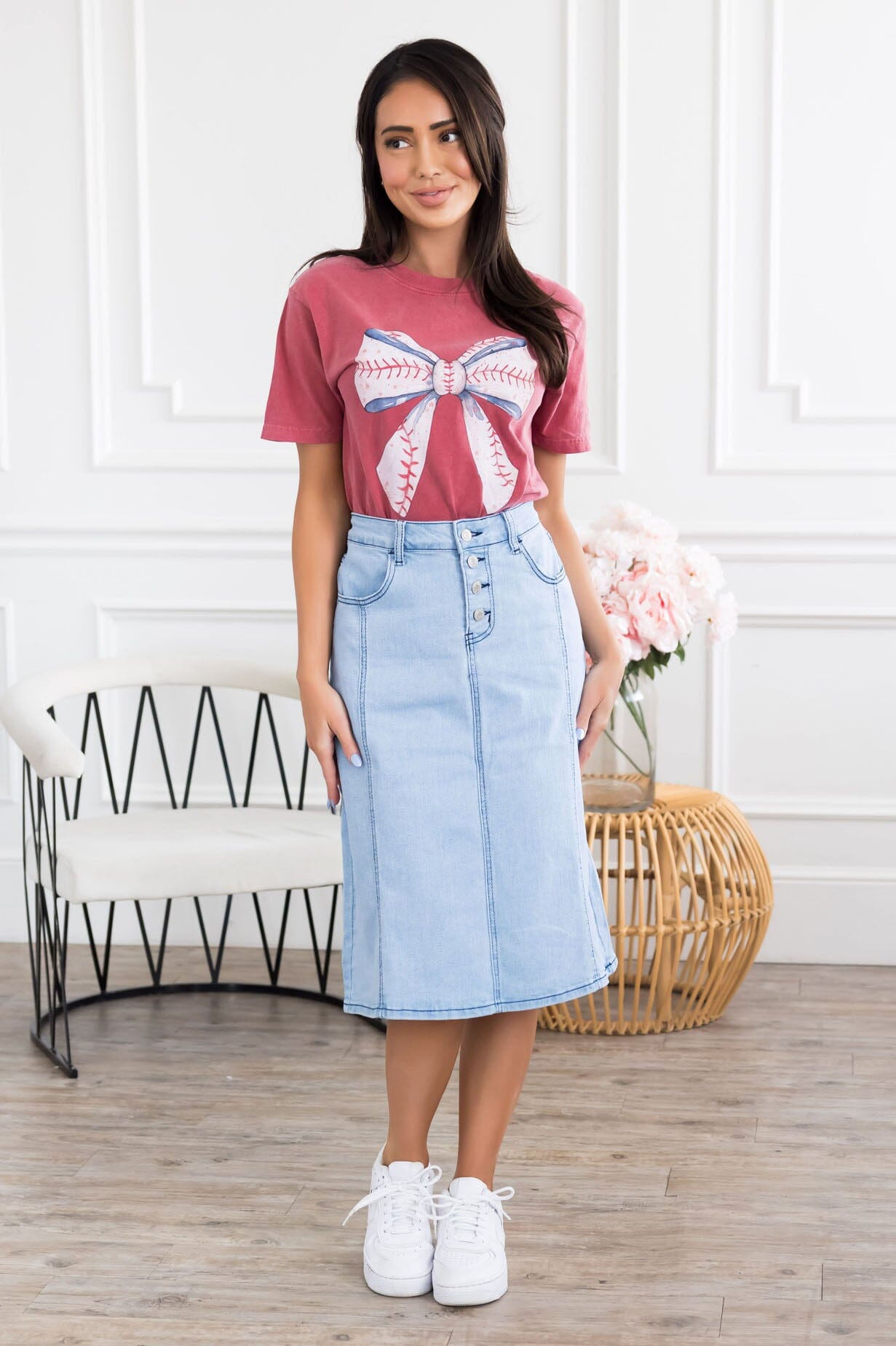 Baseball Ready Denim Skirt Modest Dresses vendor-unknown 