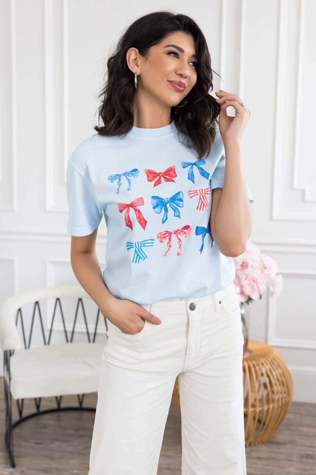 Patriotic Bows Graphic Tee Modest Dresses vendor-unknown 
