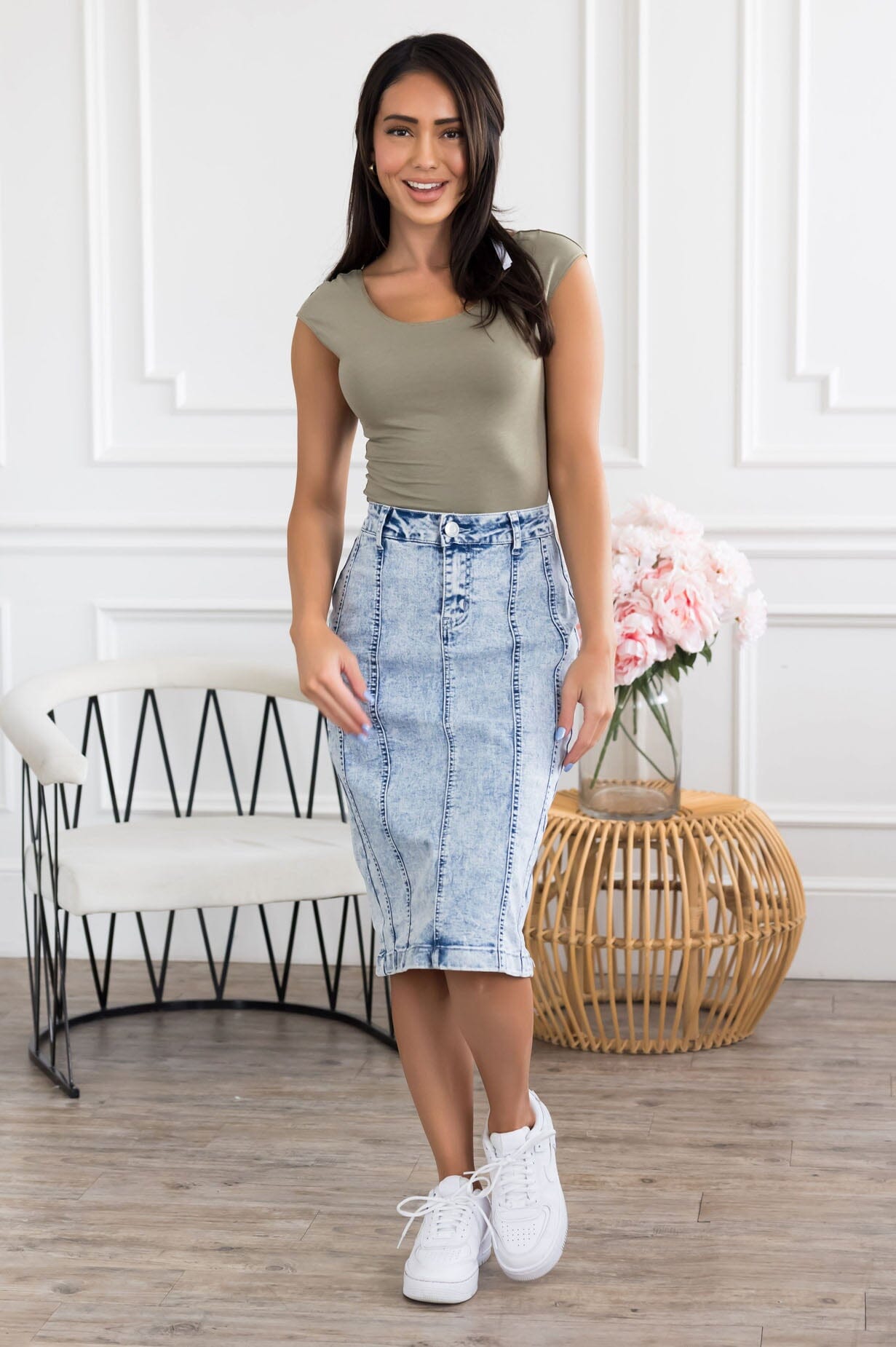 It's A Homerun Denim Skirt Modest Dresses vendor-unknown 