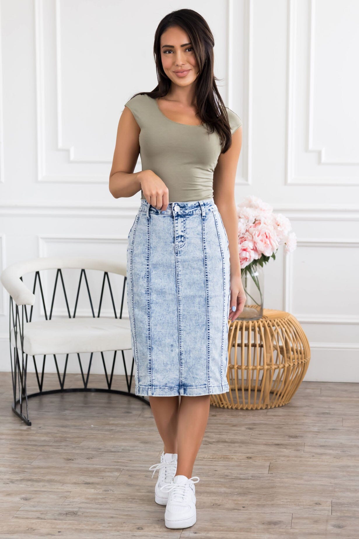 It's A Homerun Denim Skirt Modest Dresses vendor-unknown 