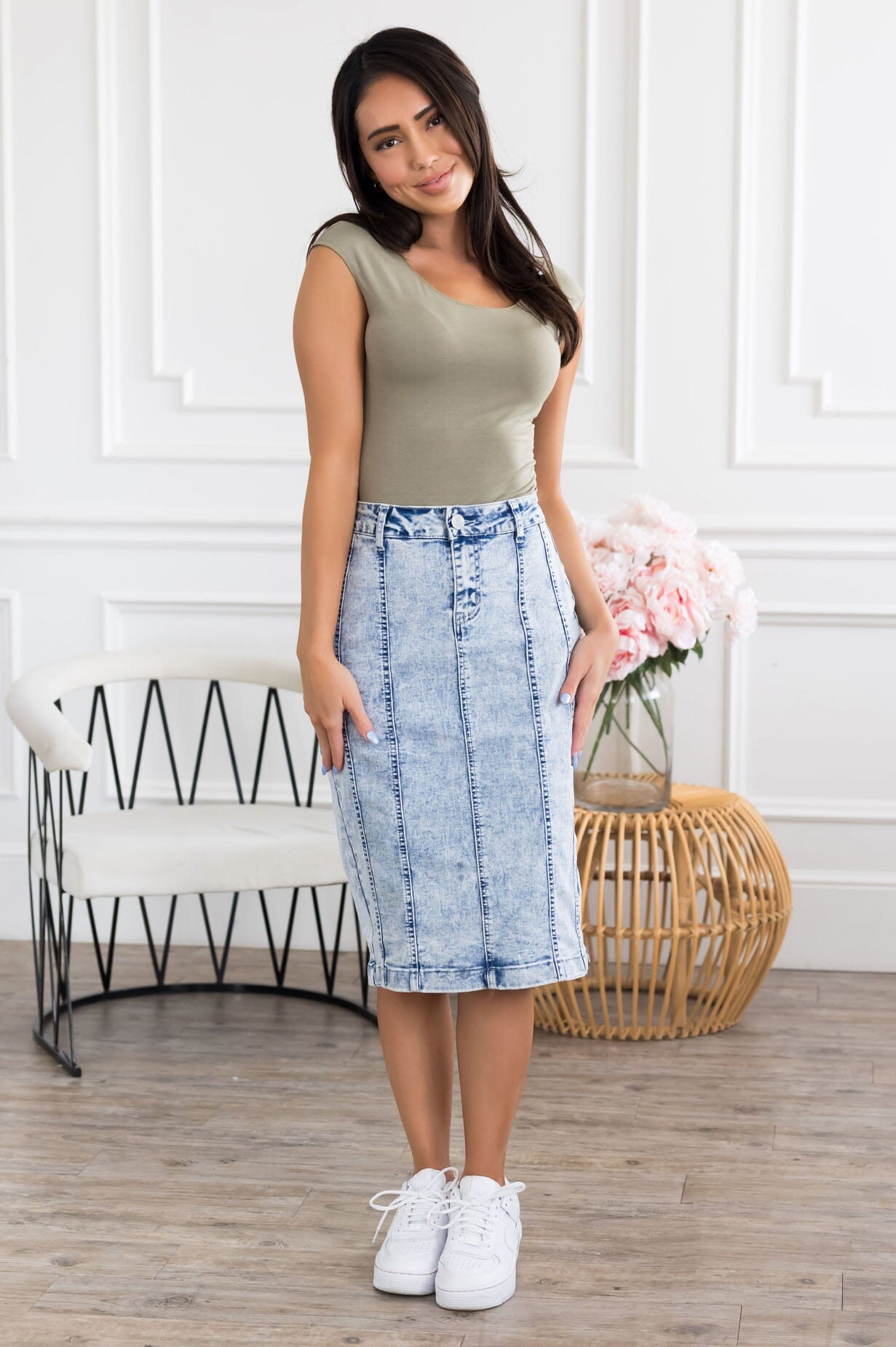 It's A Homerun Denim Skirt Modest Dresses vendor-unknown 