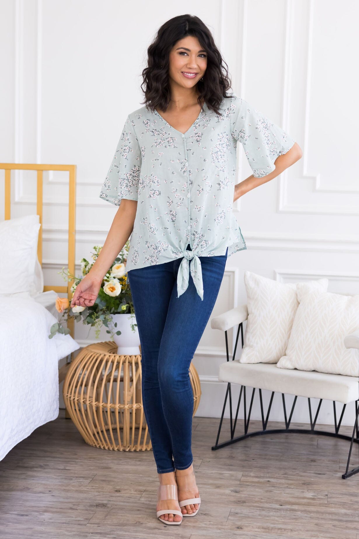 Photo Ready Tie Front Top Tops vendor-unknown 