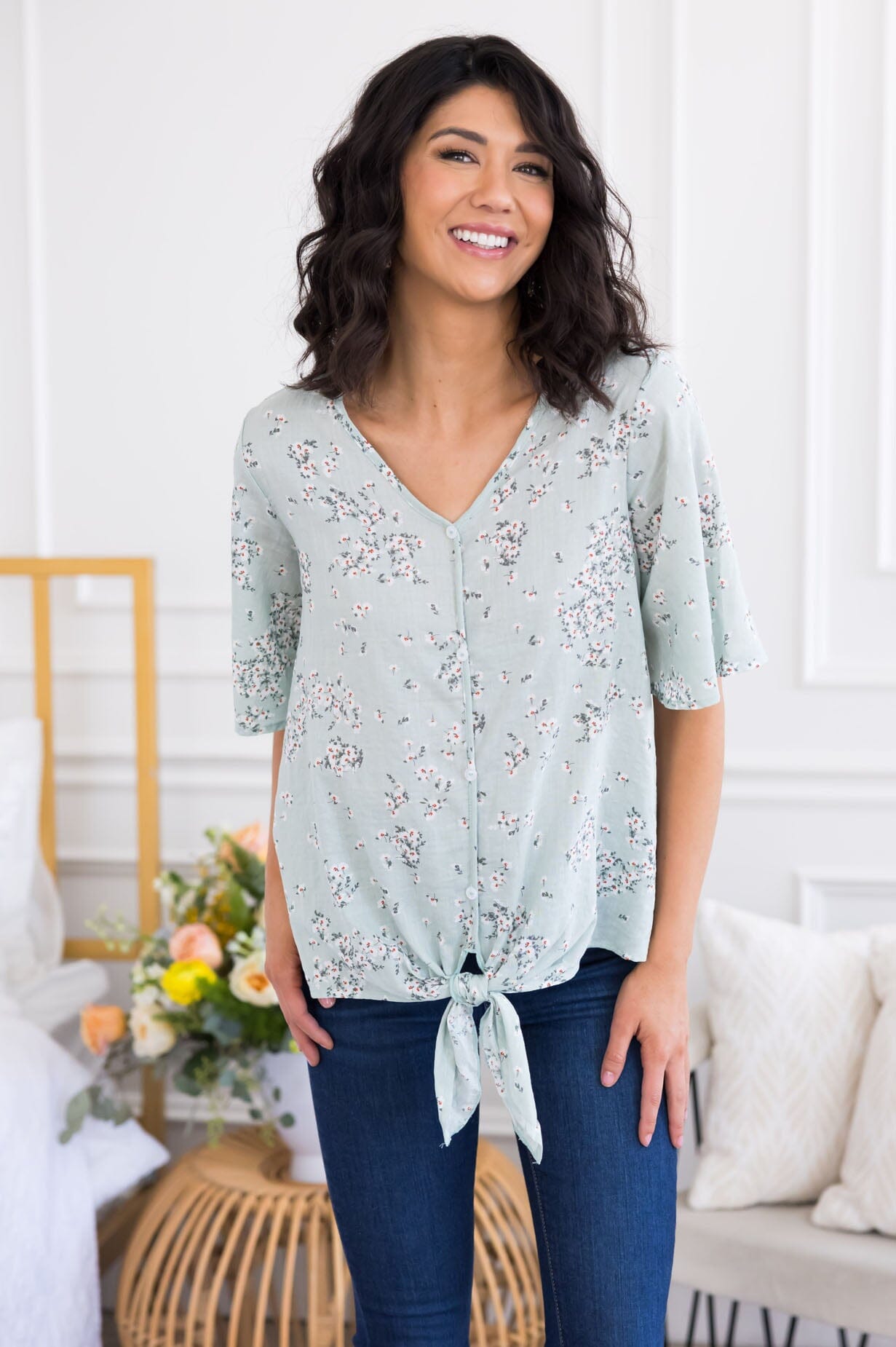 Photo Ready Tie Front Top