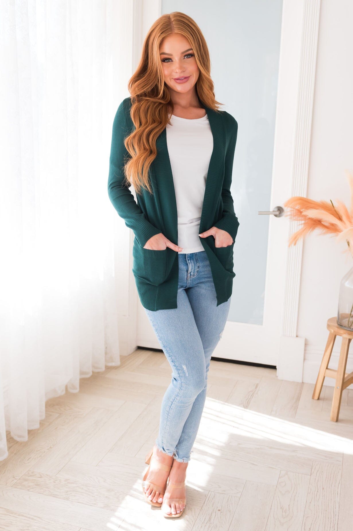 Long Distance Modest Pocket Cardigan Tops vendor-unknown 