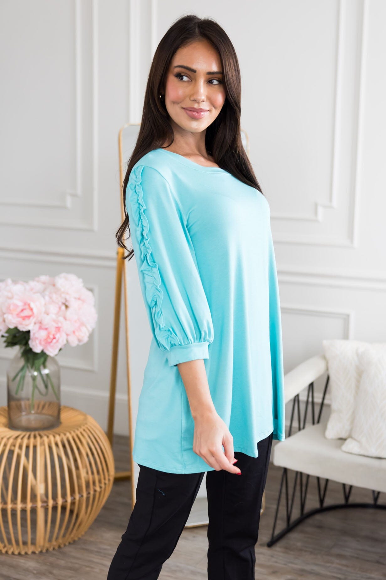 Dreams Do Come True Ruffle Sleeve Top Modest Dresses vendor-unknown 