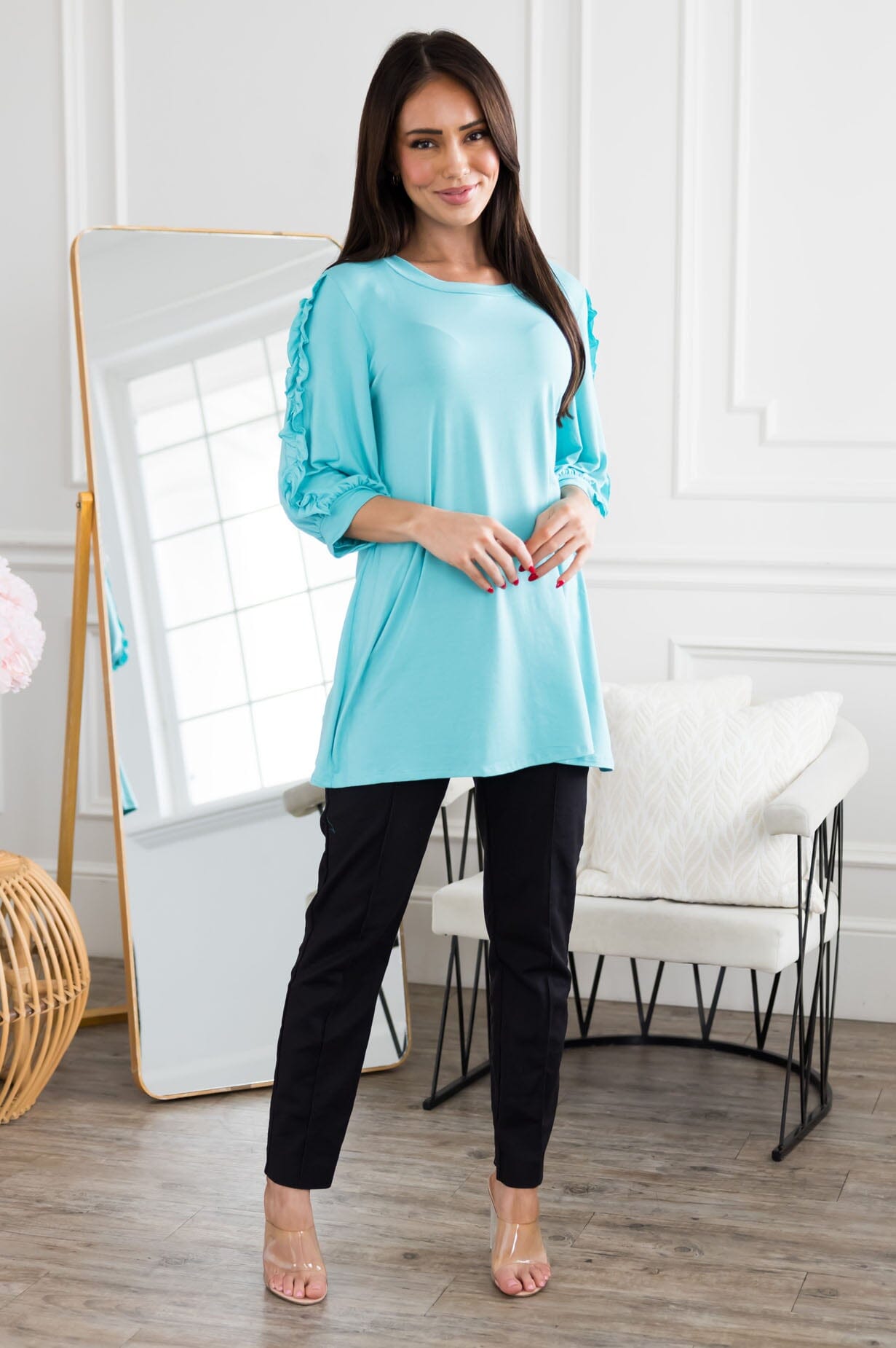 Dreams Do Come True Ruffle Sleeve Top Modest Dresses vendor-unknown 