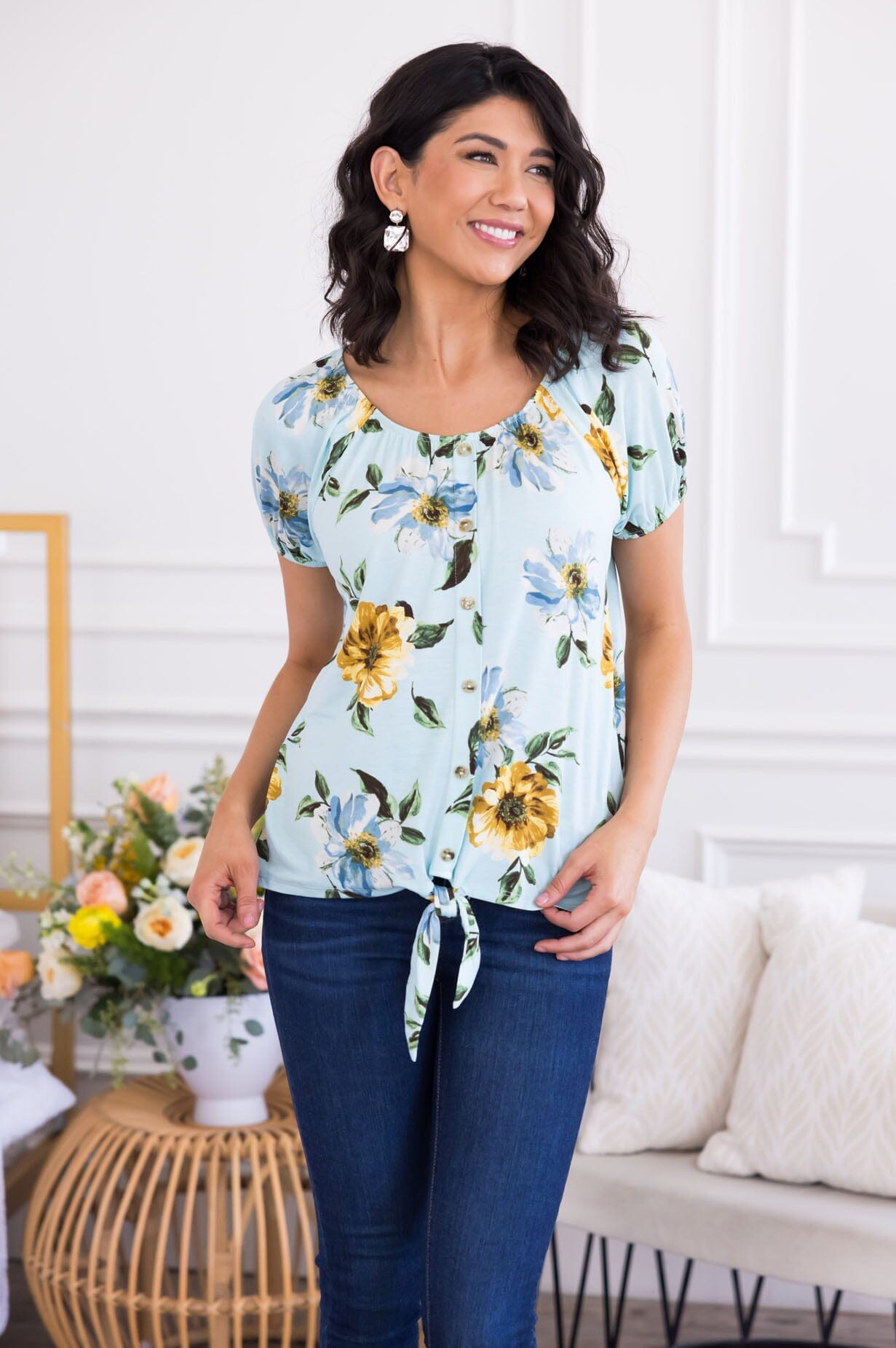 Sunflower Garden Tie Front Top Tops vendor-unknown 