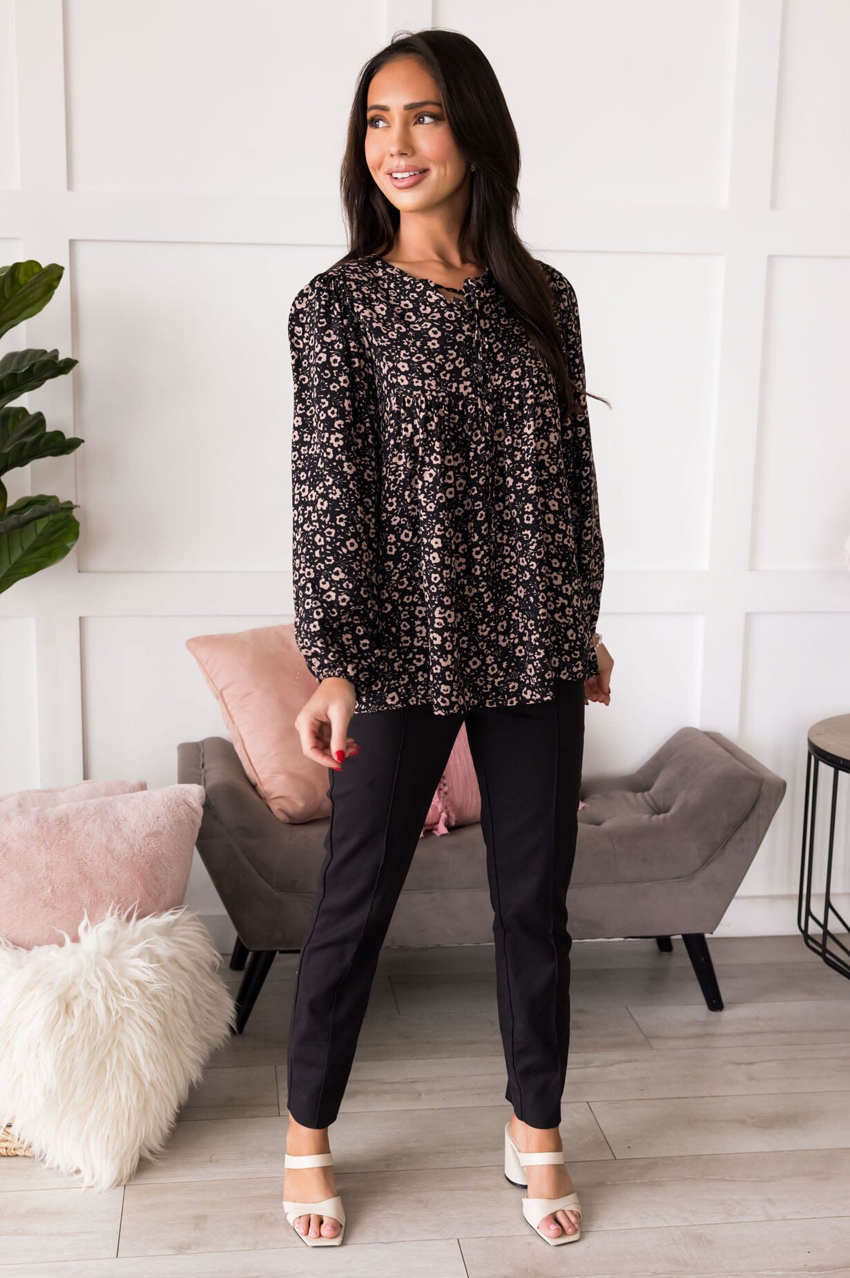 Honest Charm Floral Blouse Tops vendor-unknown 