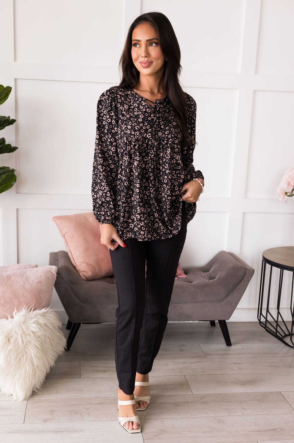 Honest Charm Floral Blouse Tops vendor-unknown 