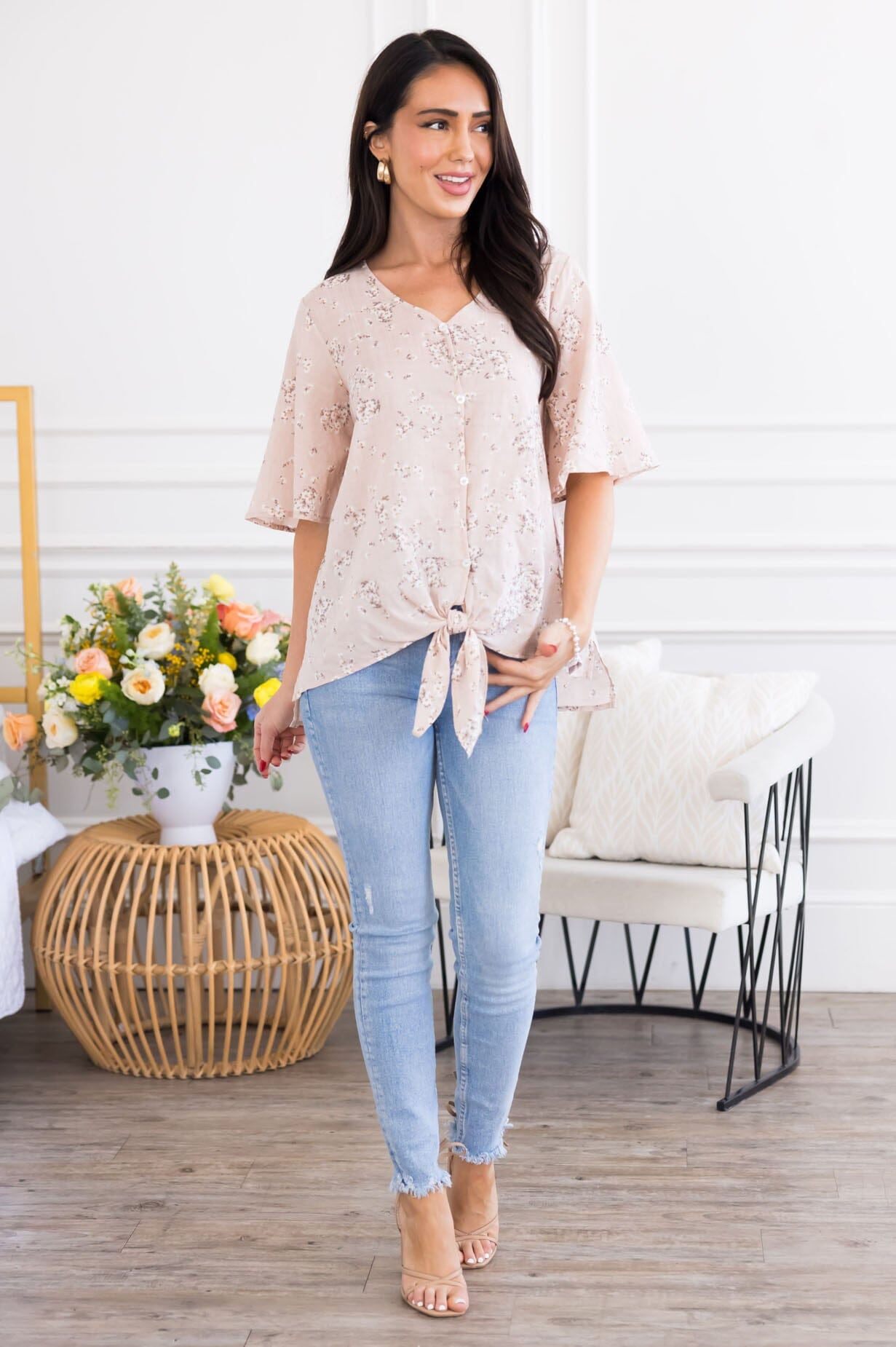 Photo Ready Tie Front Top Tops vendor-unknown 