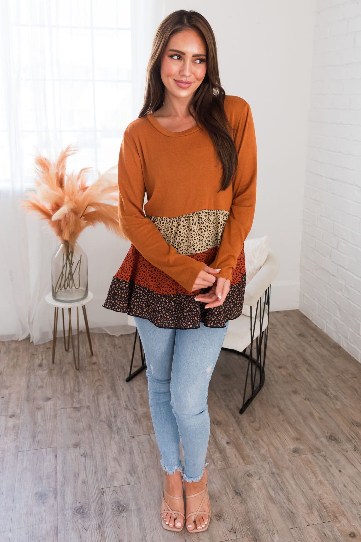 Full Of Excitement Modest Color Block Top Tops vendor-unknown 