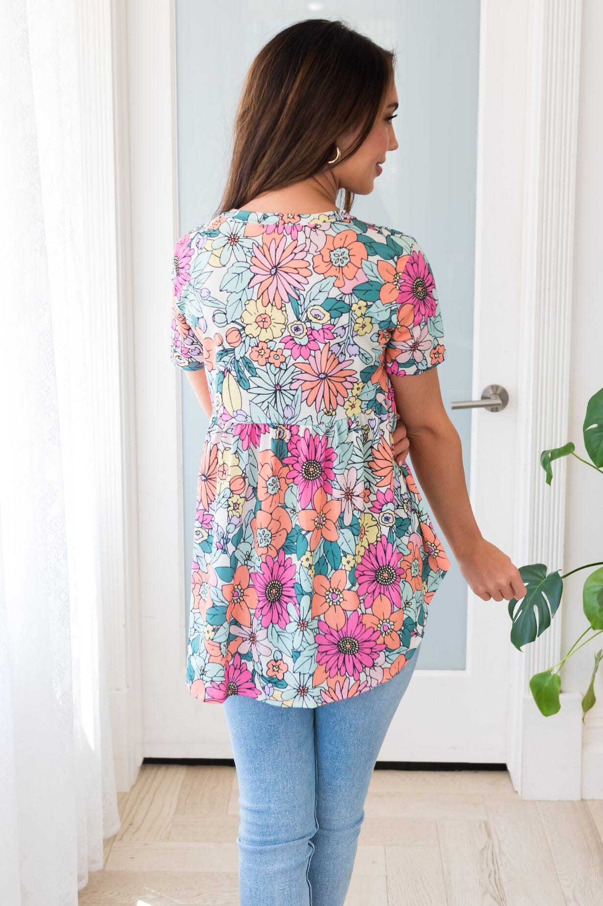 Breezy Floral Modest Babydoll Top Tops vendor-unknown 