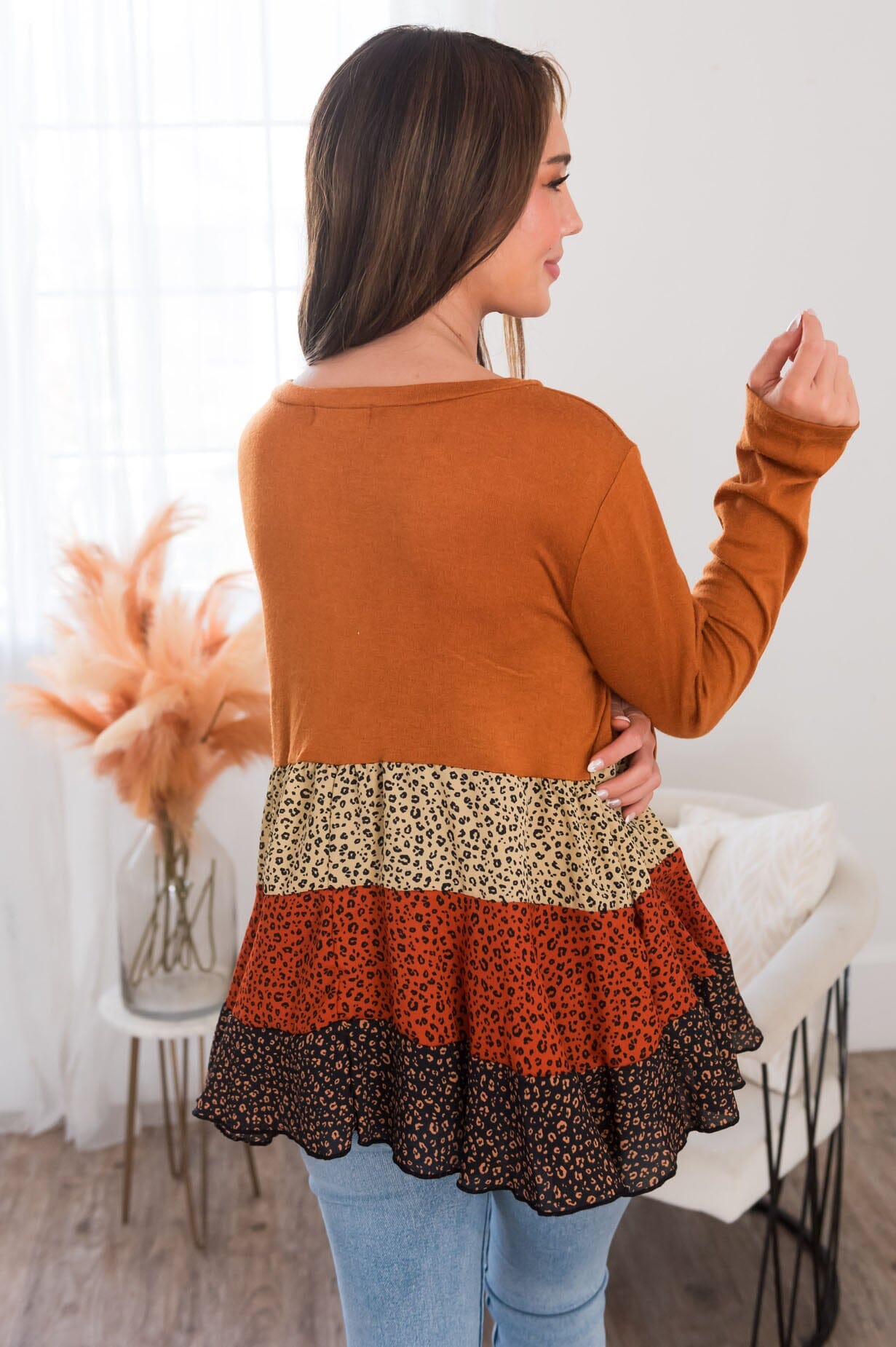 Full Of Excitement Modest Color Block Top Tops vendor-unknown 