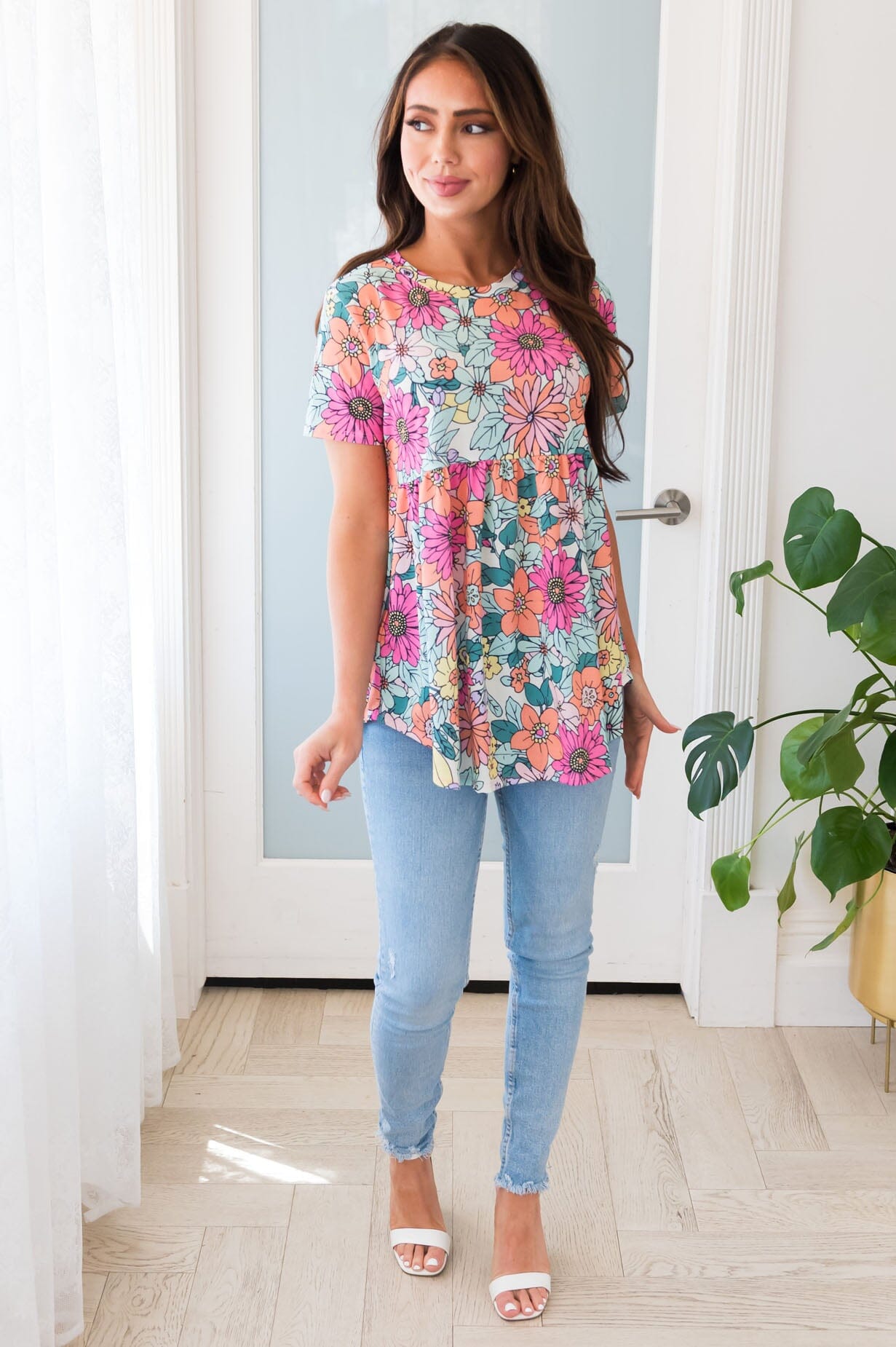 Breezy Floral Modest Babydoll Top Tops vendor-unknown 