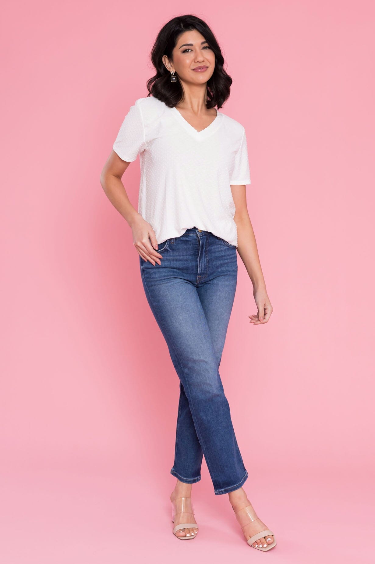 A Little Swiss Dot & Cheer V-Neck Top Modest Dresses vendor-unknown 