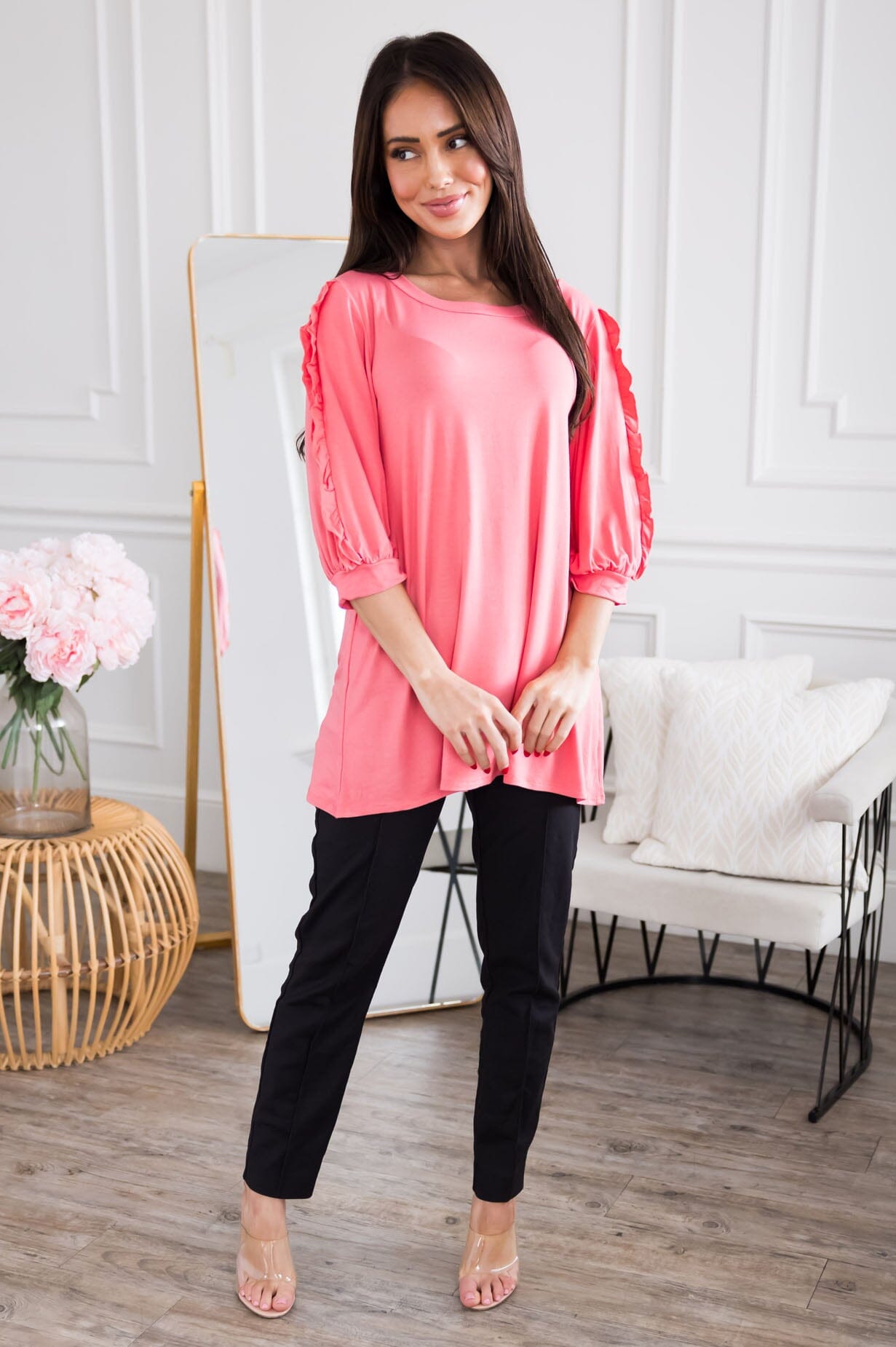 Dreams Do Come True Ruffle Sleeve Top Modest Dresses vendor-unknown 