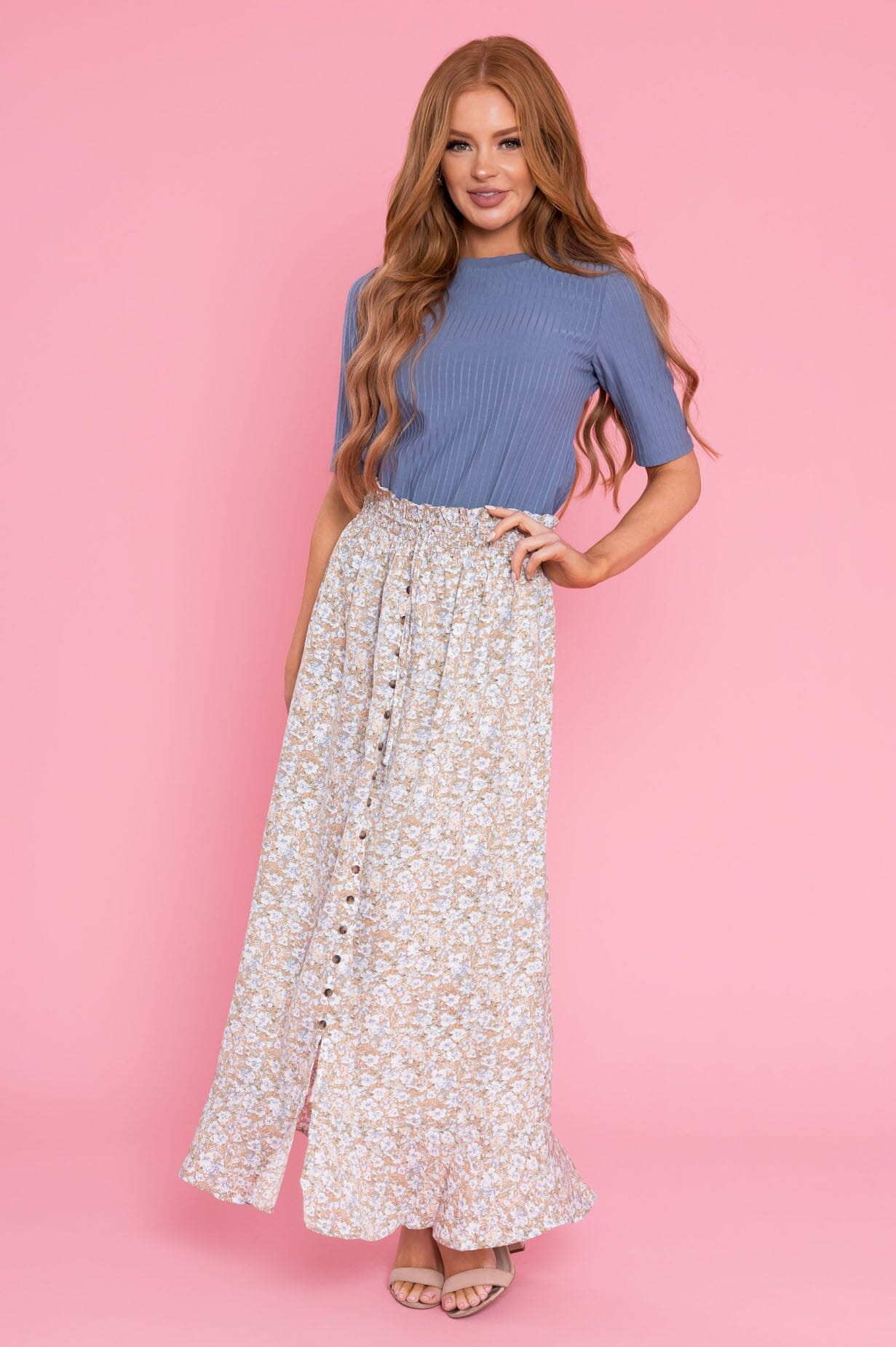 Spring Blooms Modest Button Skirt Modest Dresses vendor-unknown 