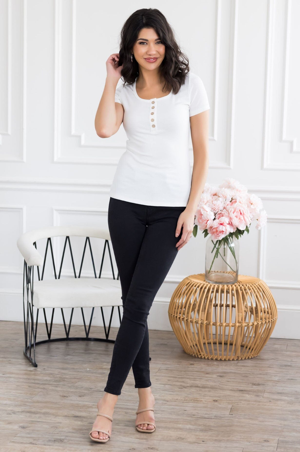 Sunday Stroll Ribbed Henley Tops vendor-unknown 