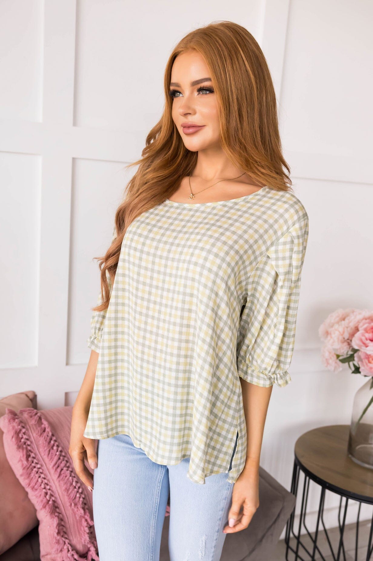 Until We Meet Again Gingham Blouse Tops vendor-unknown 