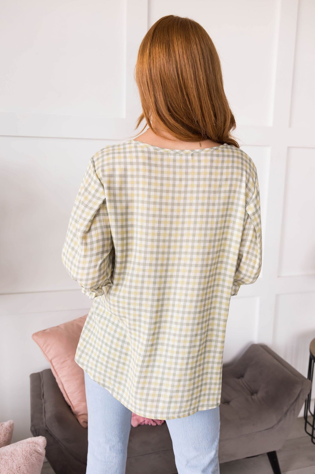 Until We Meet Again Gingham Blouse Tops vendor-unknown 