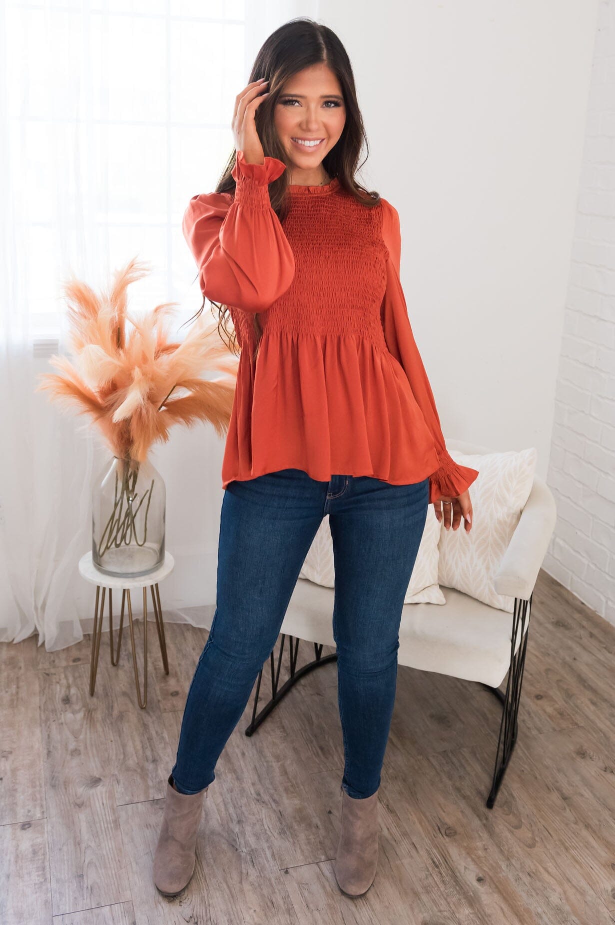 By Chance Modest Peplum Blouse Tops vendor-unknown 