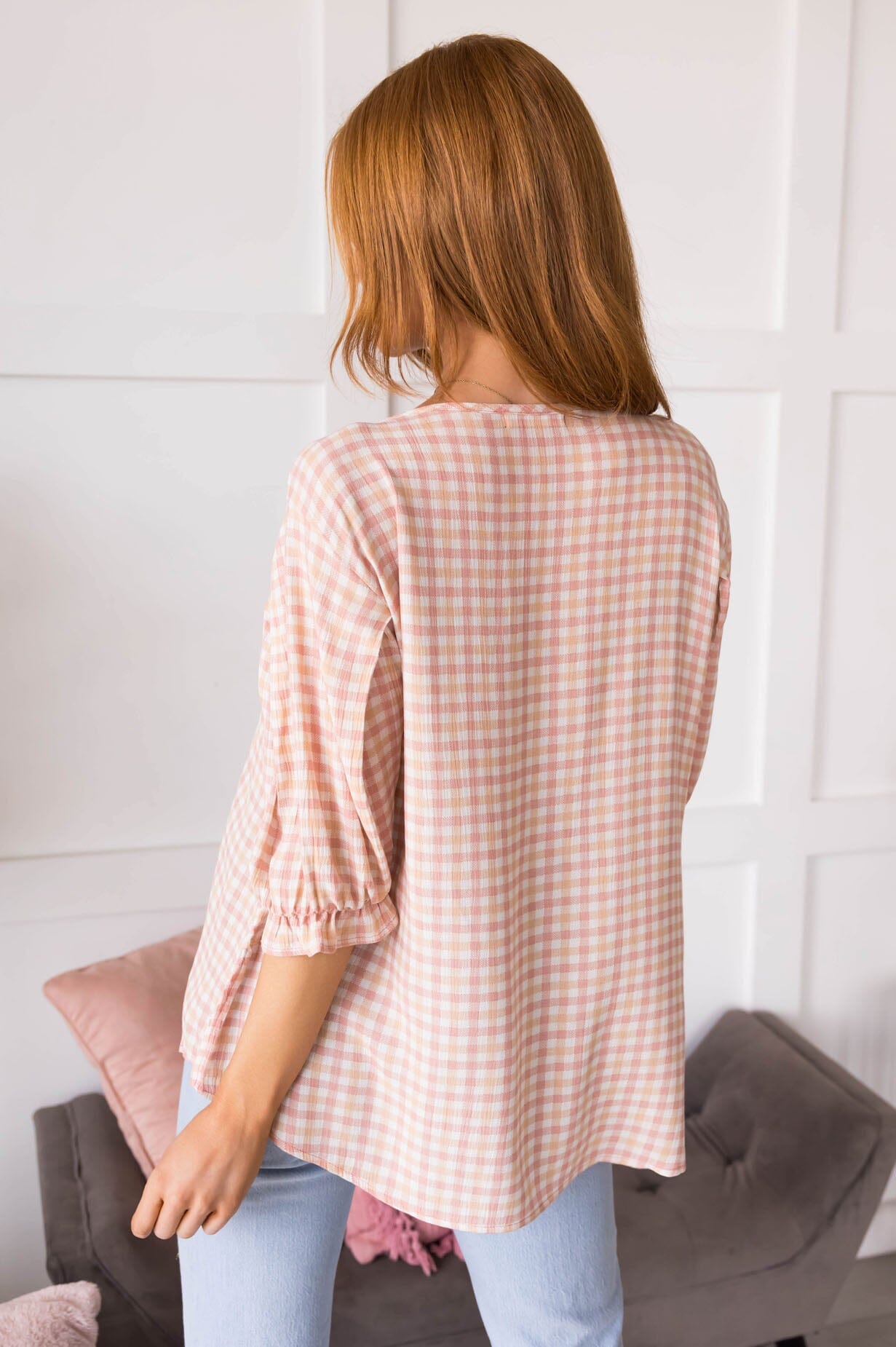 Until We Meet Again Gingham Blouse Tops vendor-unknown 