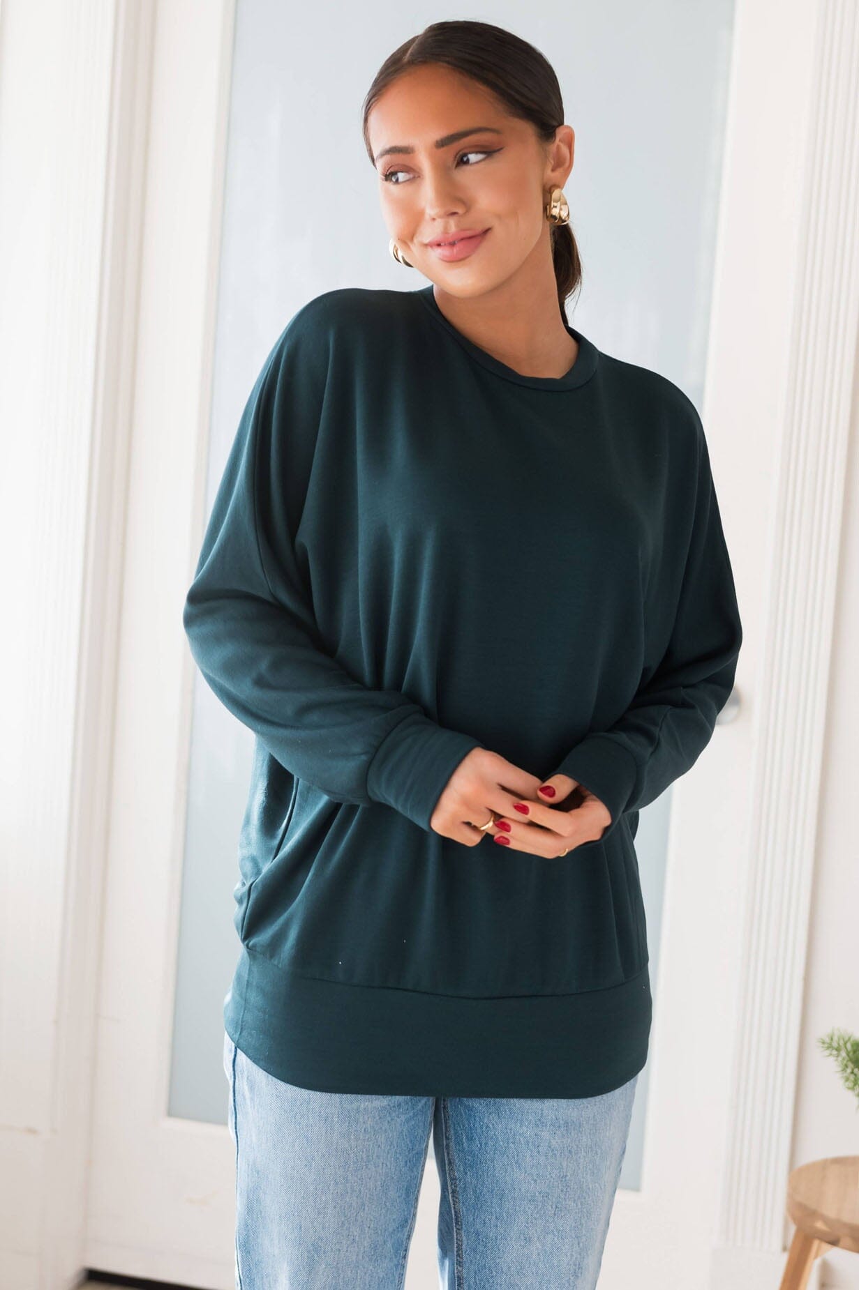 Here For It Modest Sweatshirt Tops vendor-unknown 