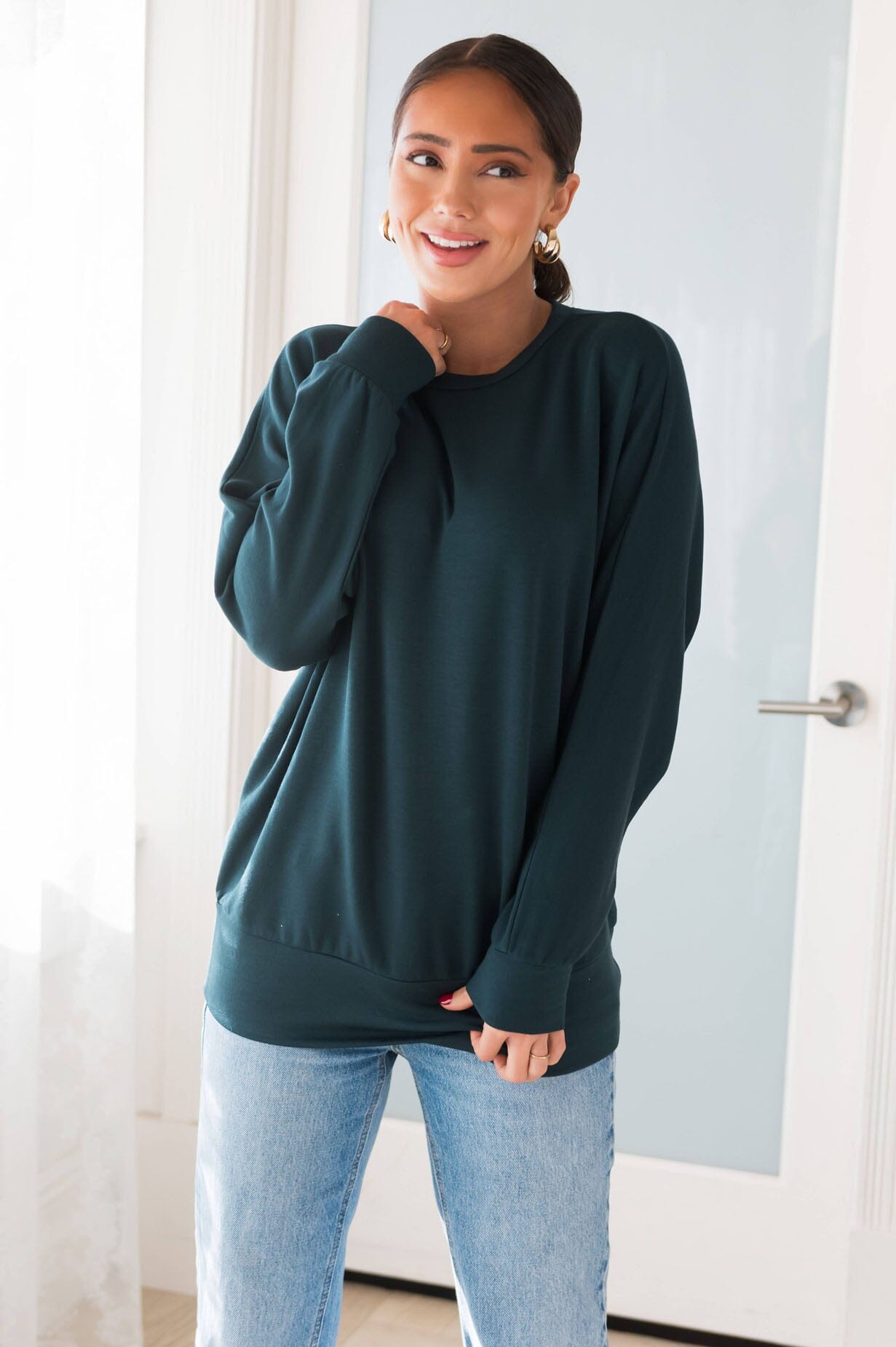 Here For It Modest Sweatshirt Tops vendor-unknown 