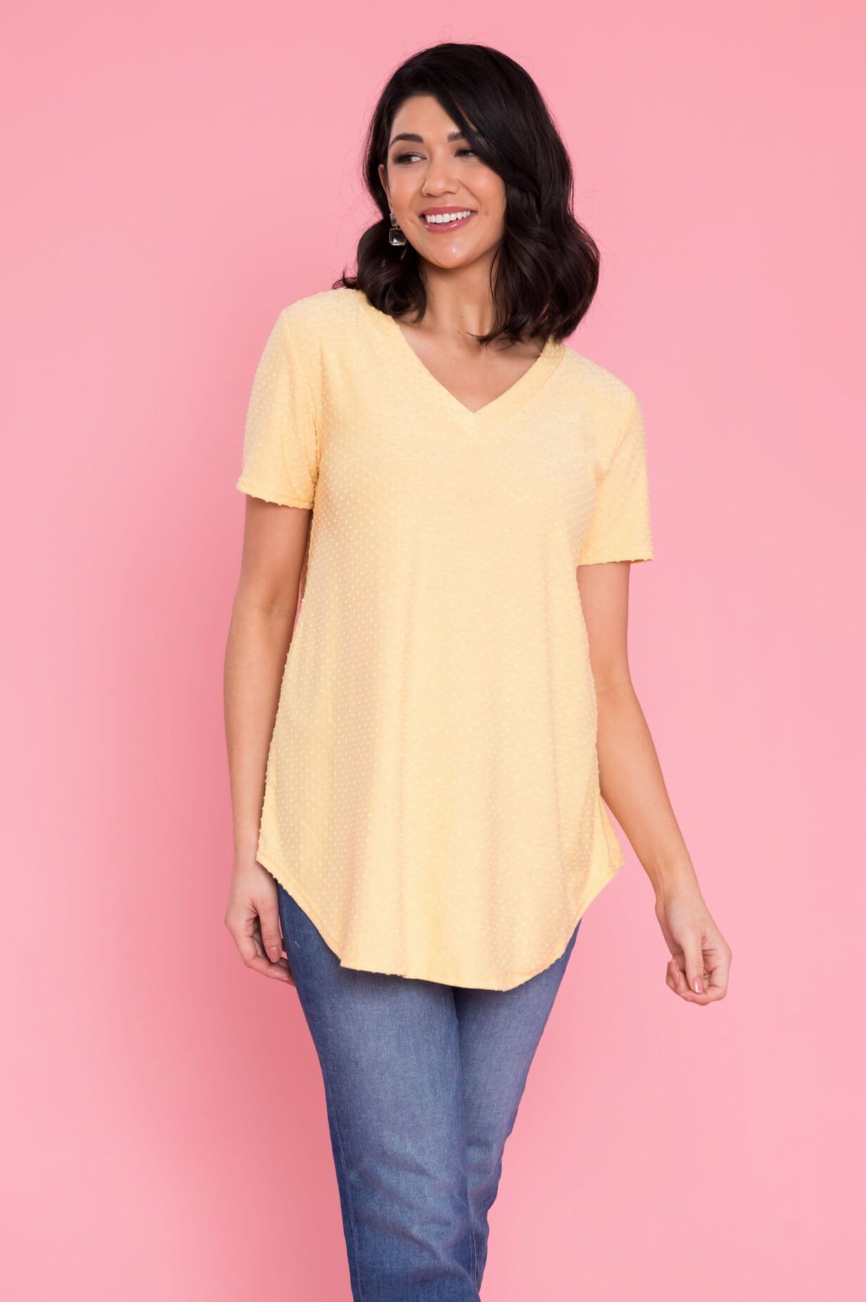 A Little Swiss Dot & Cheer V-Neck Top Modest Dresses vendor-unknown 