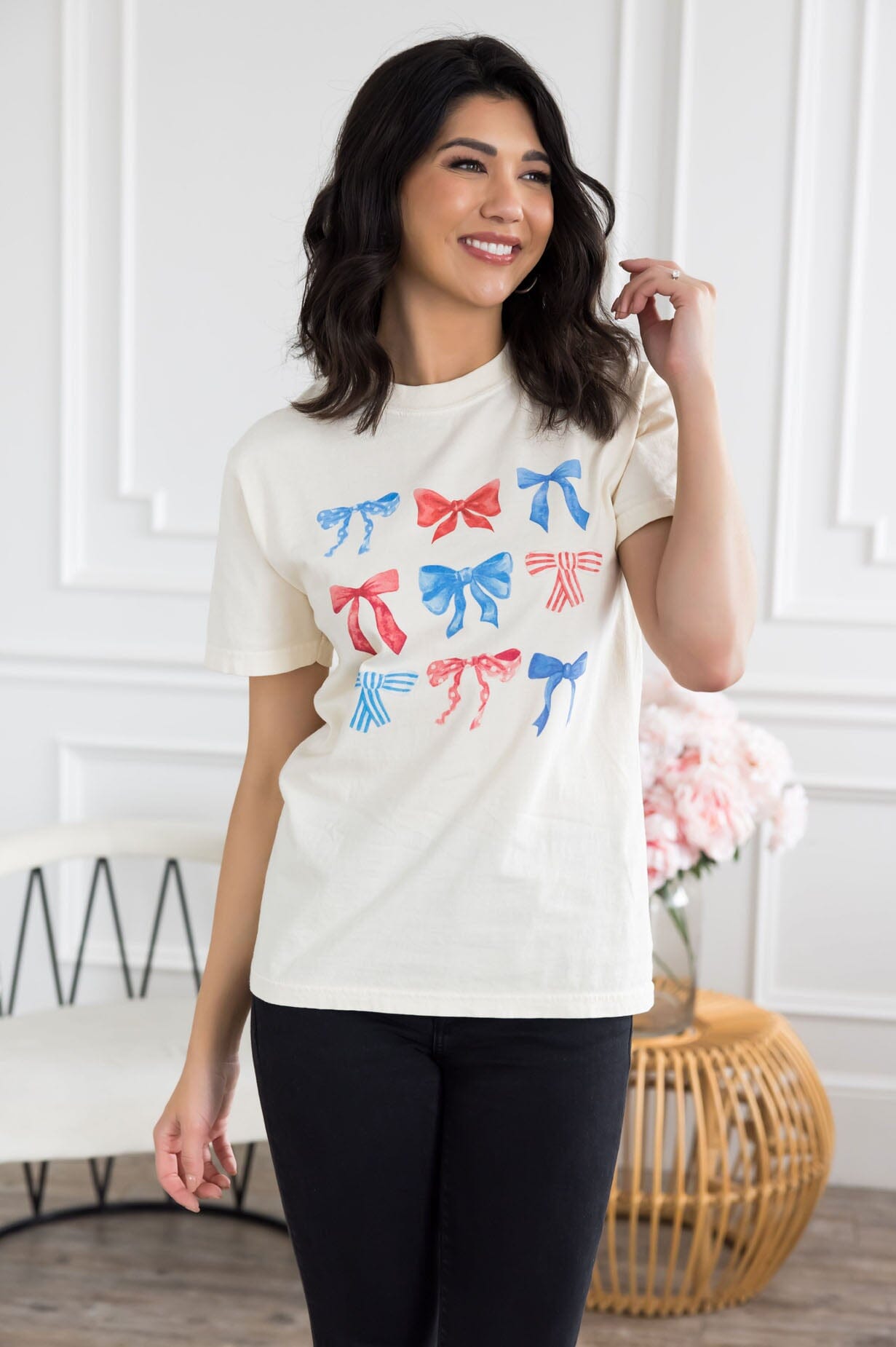 Patriotic Bows Graphic Tee Modest Dresses vendor-unknown 