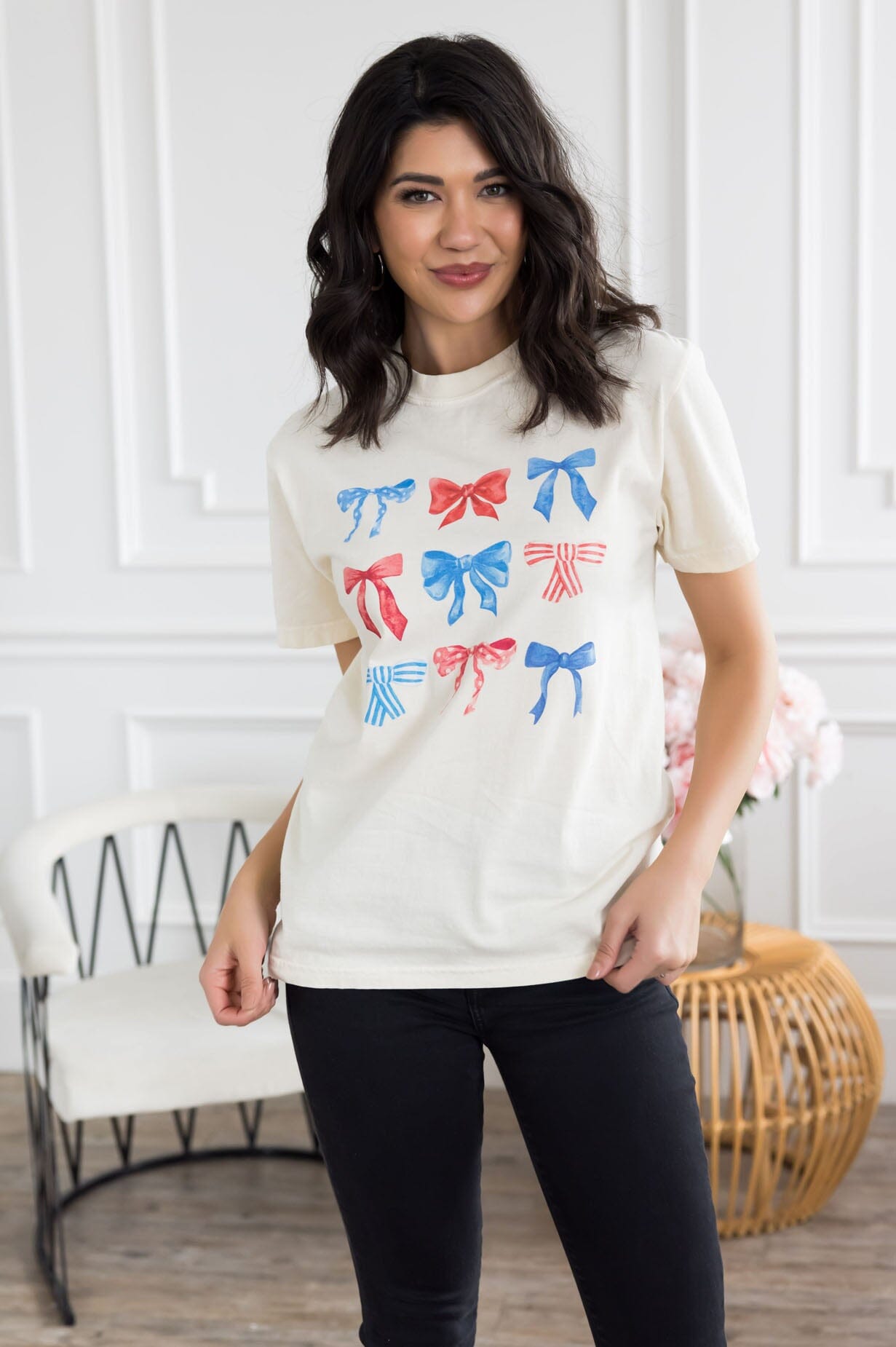 Patriotic Bows Graphic Tee Modest Dresses vendor-unknown 