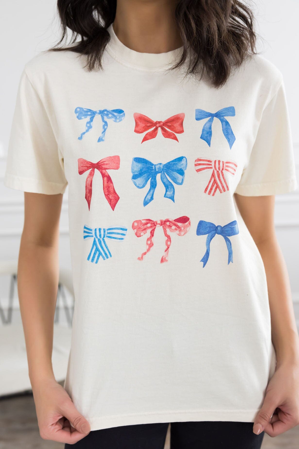 Patriotic Bows Graphic Tee Modest Dresses vendor-unknown 