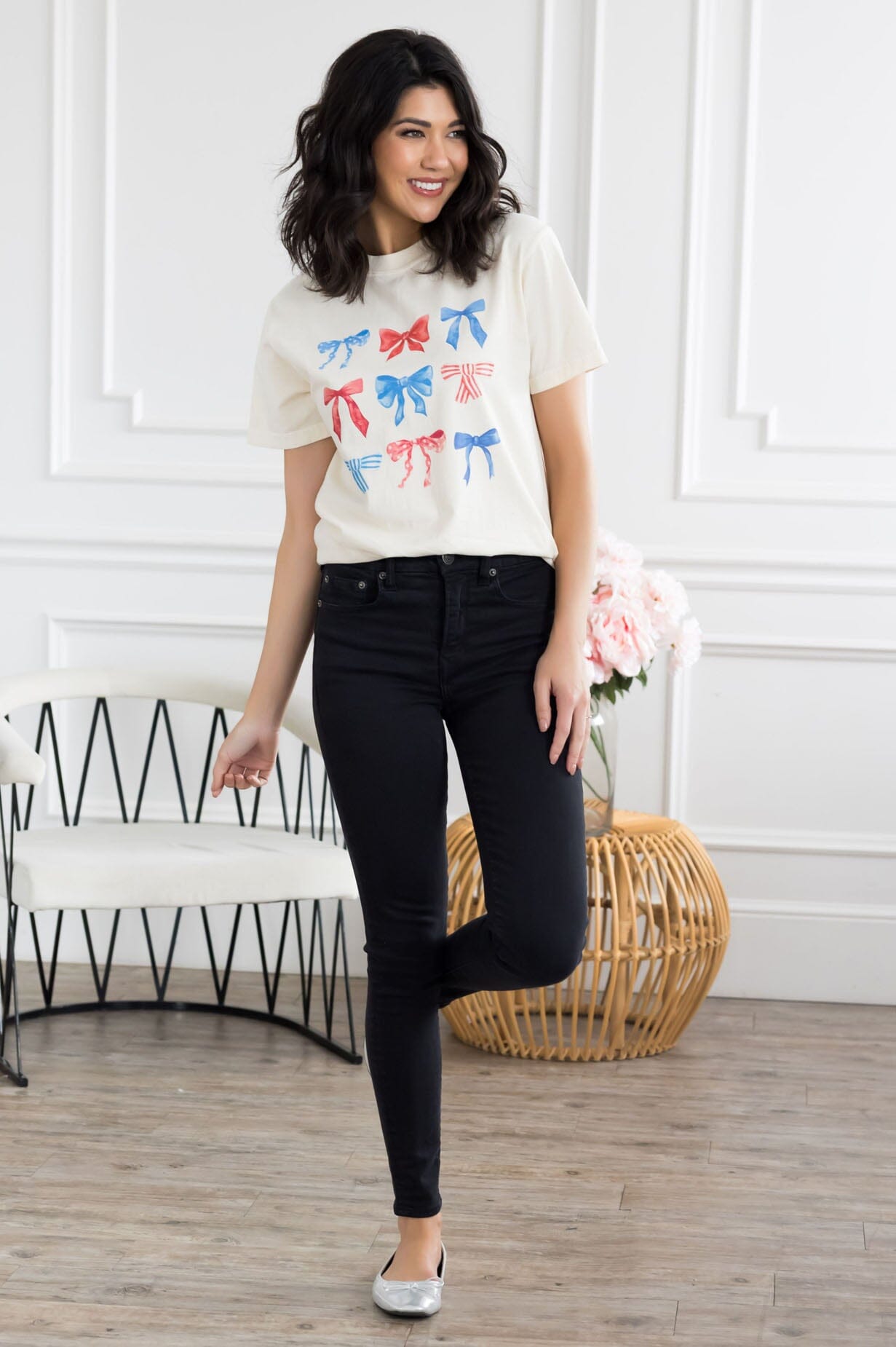 Patriotic Bows Graphic Tee Modest Dresses vendor-unknown 