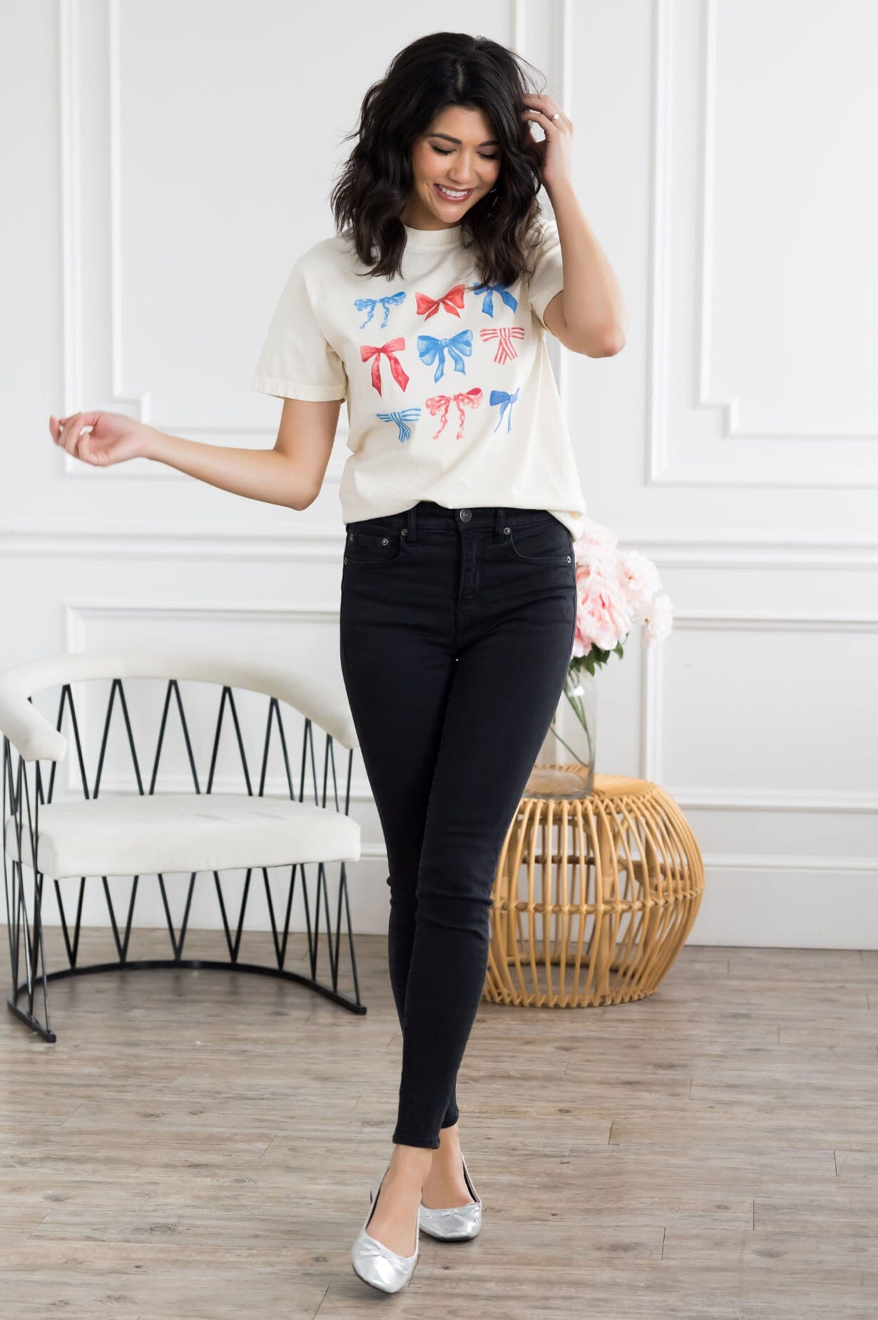 Patriotic Bows Graphic Tee Modest Dresses vendor-unknown 