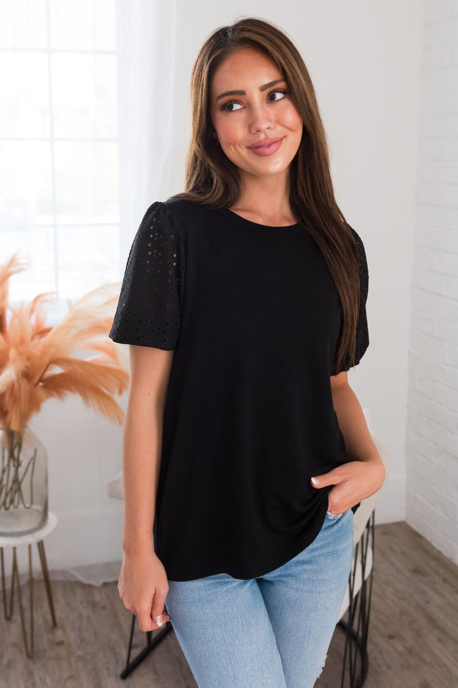 Instant Love Modest Bubble Sleeve Top Tops vendor-unknown 
