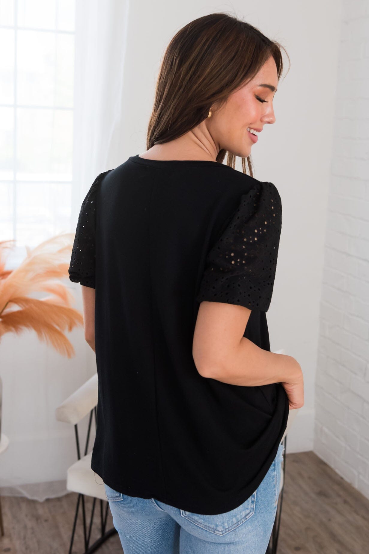 Instant Love Modest Bubble Sleeve Top Tops vendor-unknown 